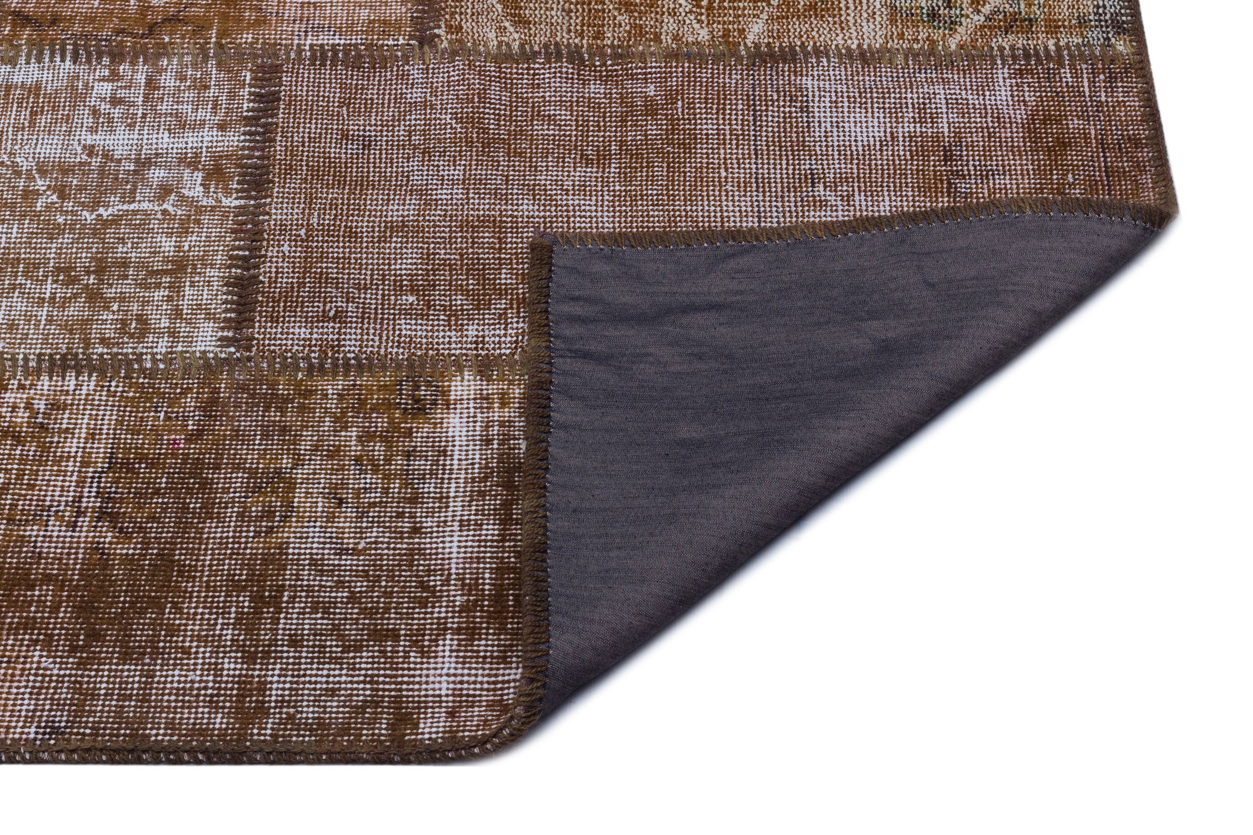 Brown Over Dyed Patchwork Unique Rug 3'11'' x 5'11'' ft 120 x 180 cm