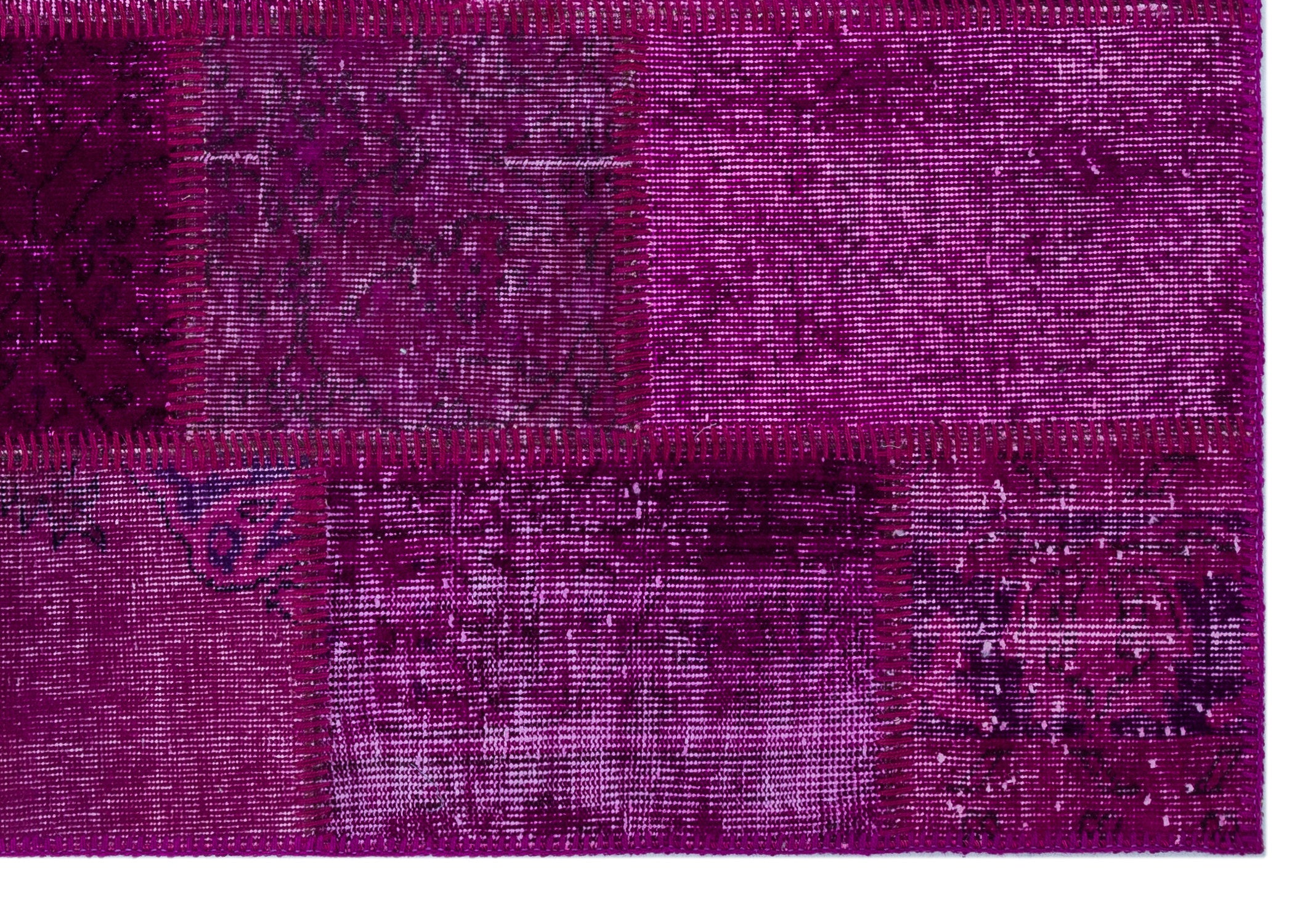 Fuchsia Over Dyed Patchwork Unique Rug 3'11'' x 5'11'' ft 120 x 180 cm