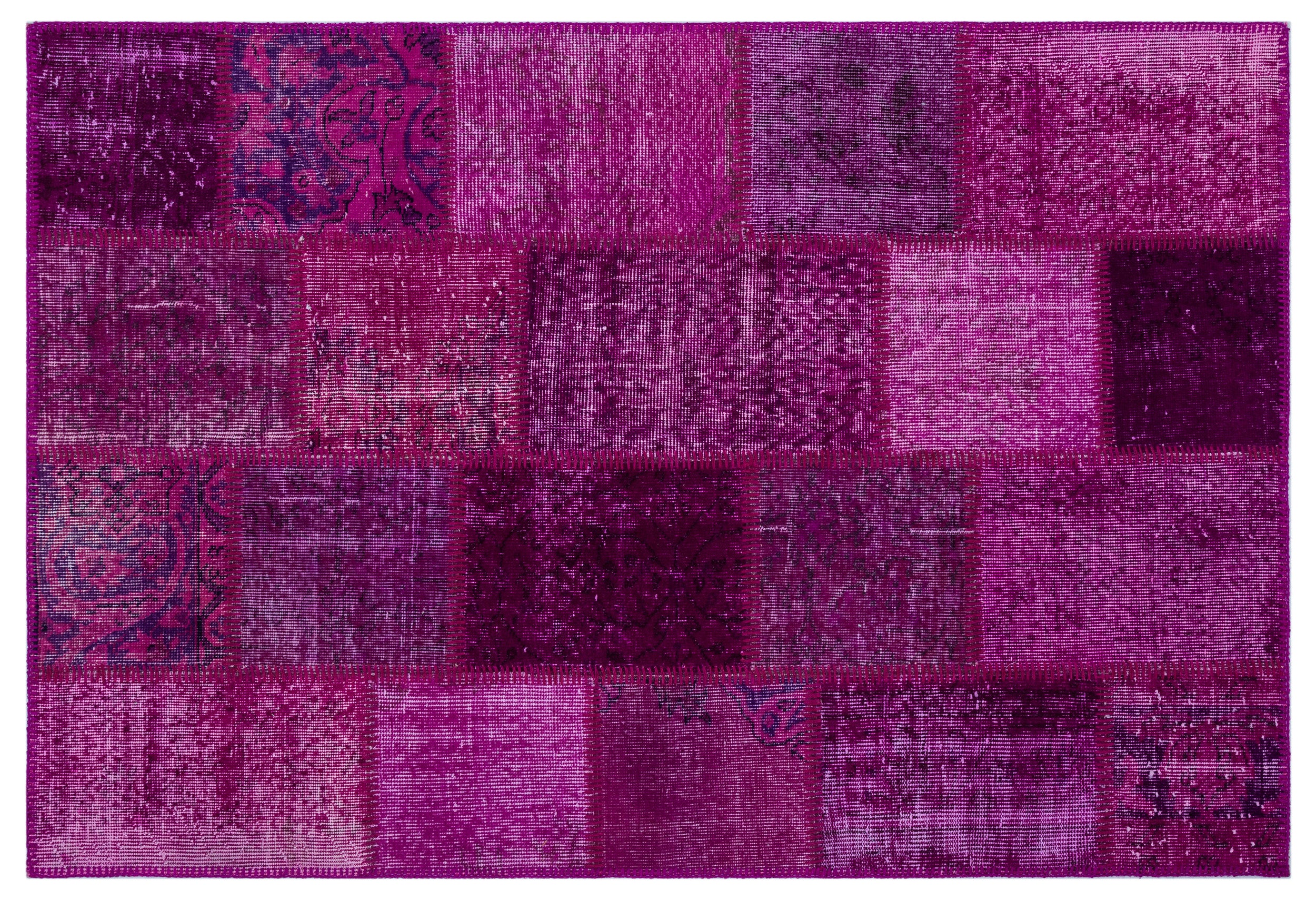 Fuchsia Over Dyed Patchwork Unique Rug 3'11'' x 5'11'' ft 120 x 180 cm