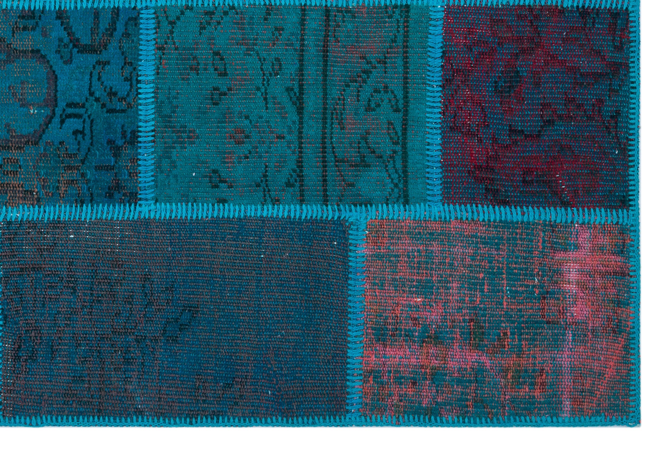 Turquoise  Over Dyed Patchwork Unique Rug 3'11'' x 5'11'' ft 120 x 180 cm