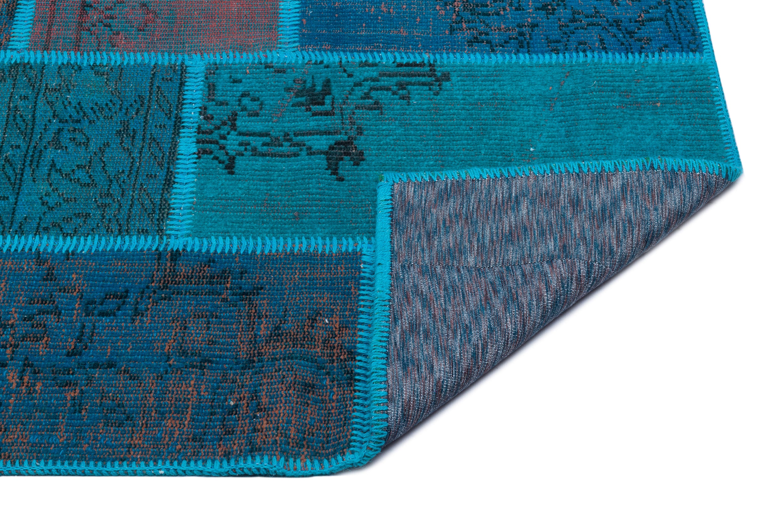 Turquoise  Over Dyed Patchwork Unique Rug 3'11'' x 5'11'' ft 120 x 180 cm