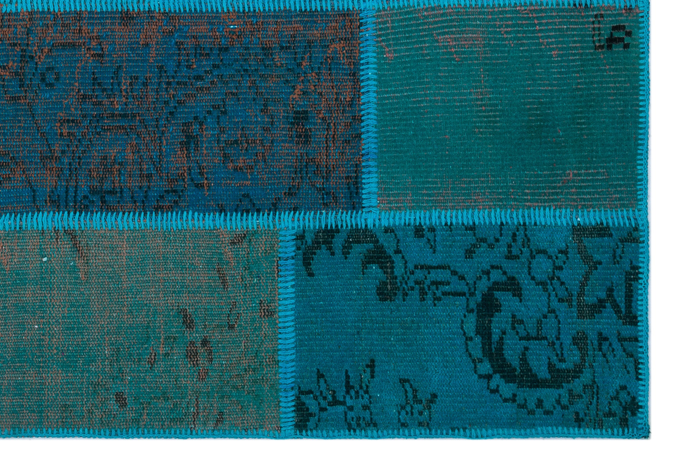 Turquoise  Over Dyed Patchwork Unique Rug 3'11'' x 5'11'' ft 120 x 180 cm