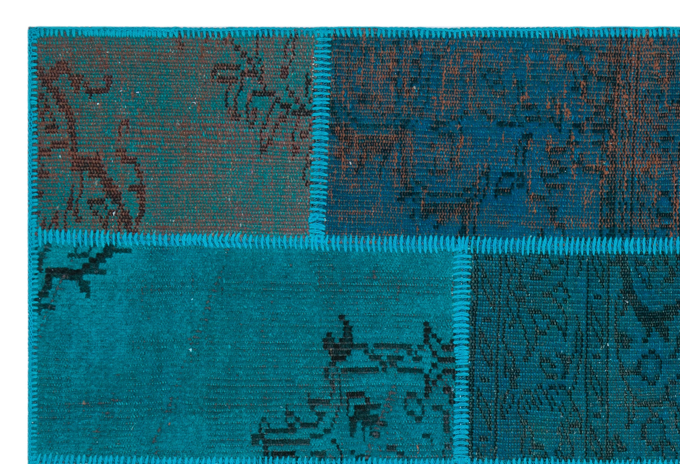 Turquoise  Over Dyed Patchwork Unique Rug 3'11'' x 5'11'' ft 120 x 180 cm