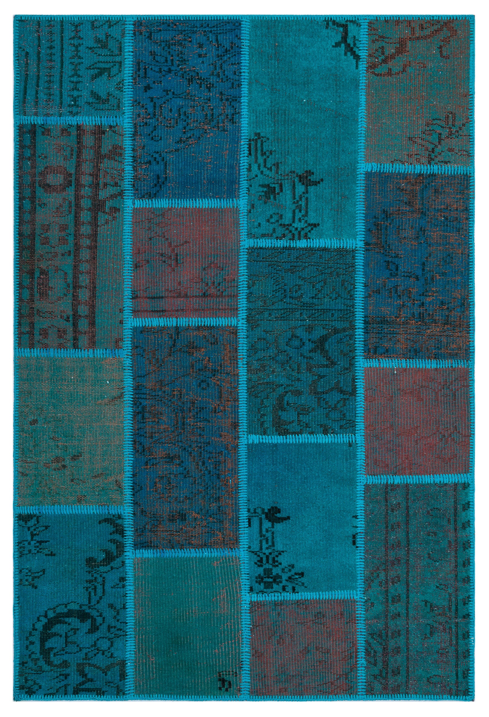 Turquoise  Over Dyed Patchwork Unique Rug 3'11'' x 5'11'' ft 120 x 180 cm