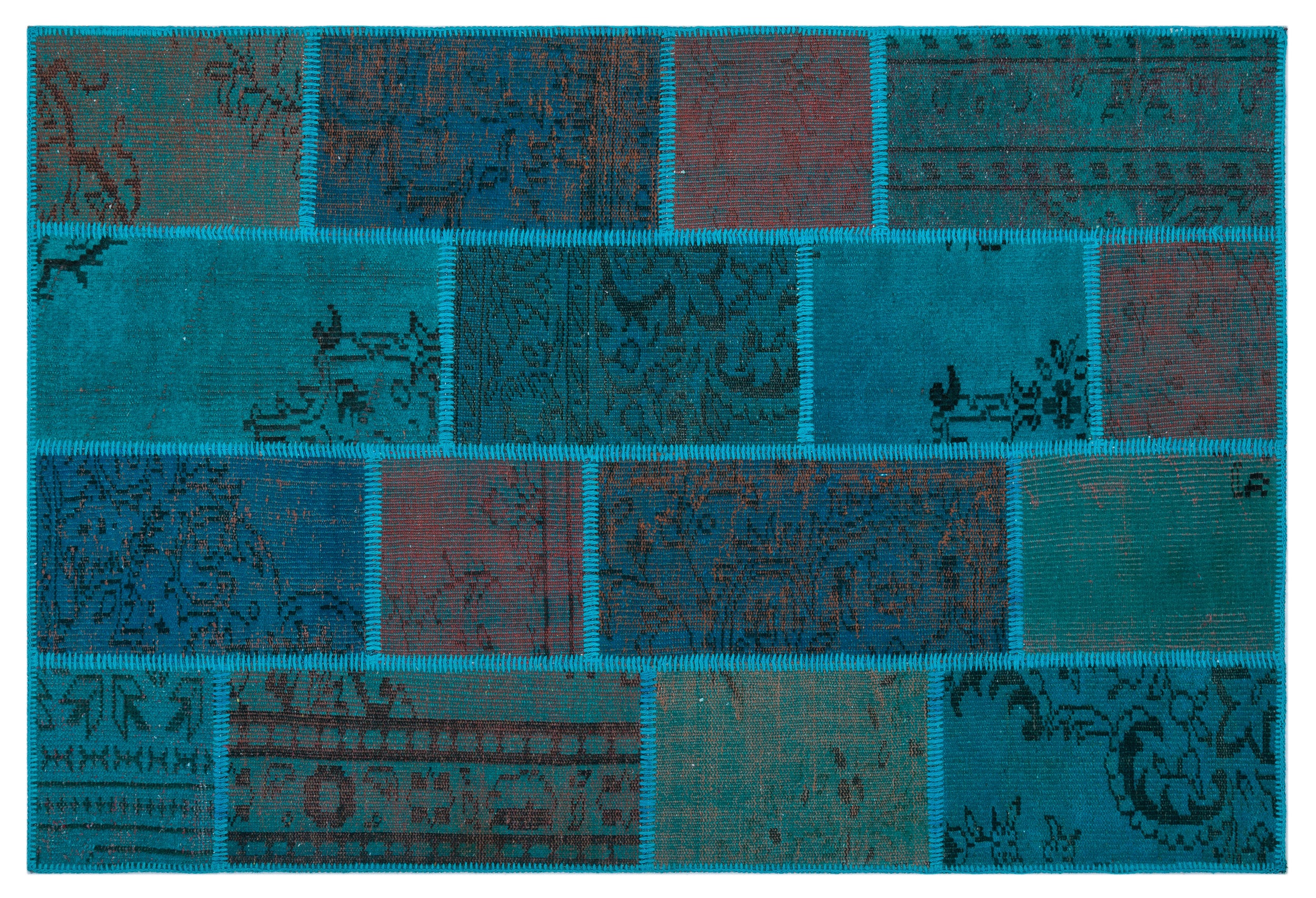 Turquoise  Over Dyed Patchwork Unique Rug 3'11'' x 5'11'' ft 120 x 180 cm