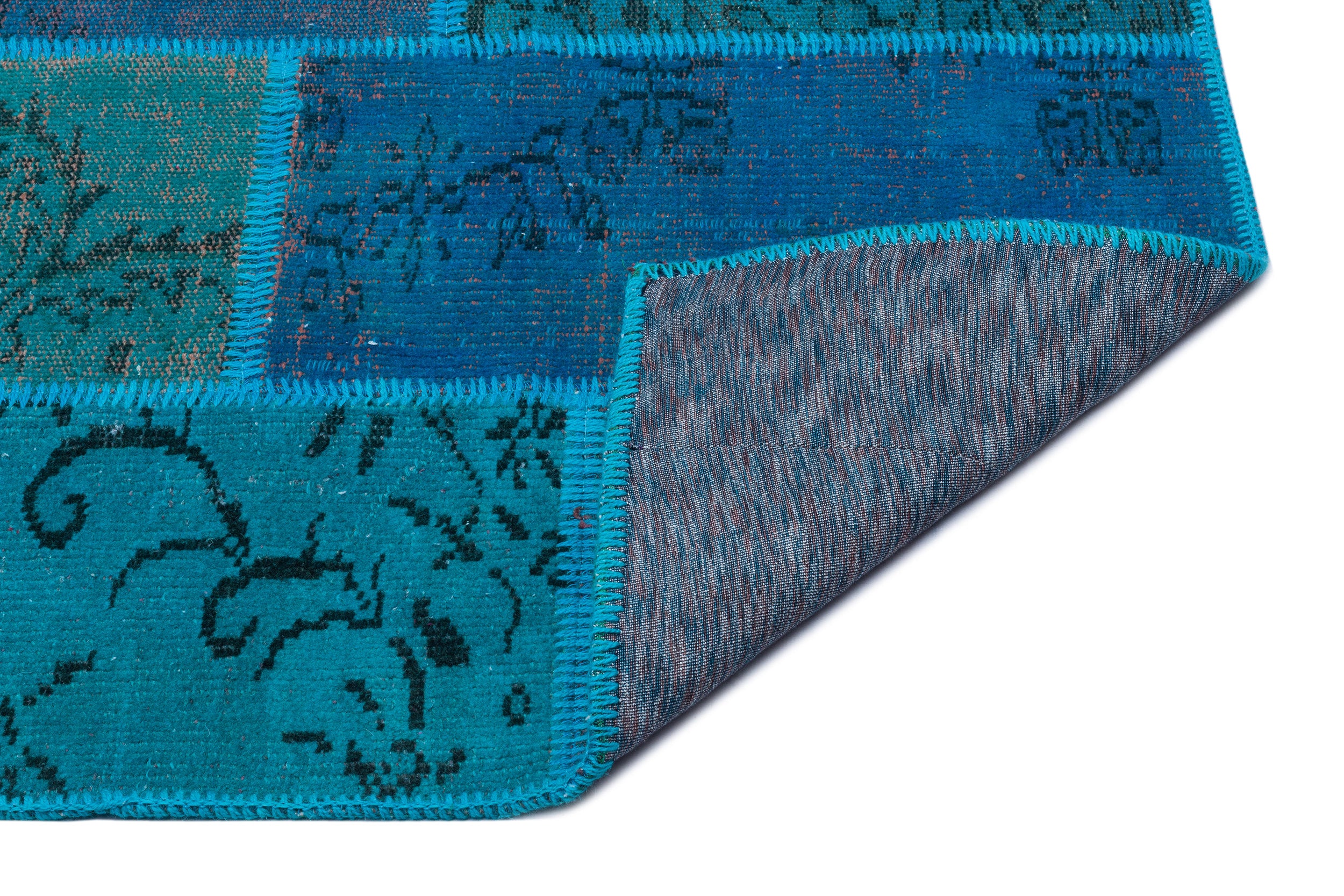 Turquoise  Over Dyed Patchwork Unique Rug 3'11'' x 5'11'' ft 120 x 180 cm