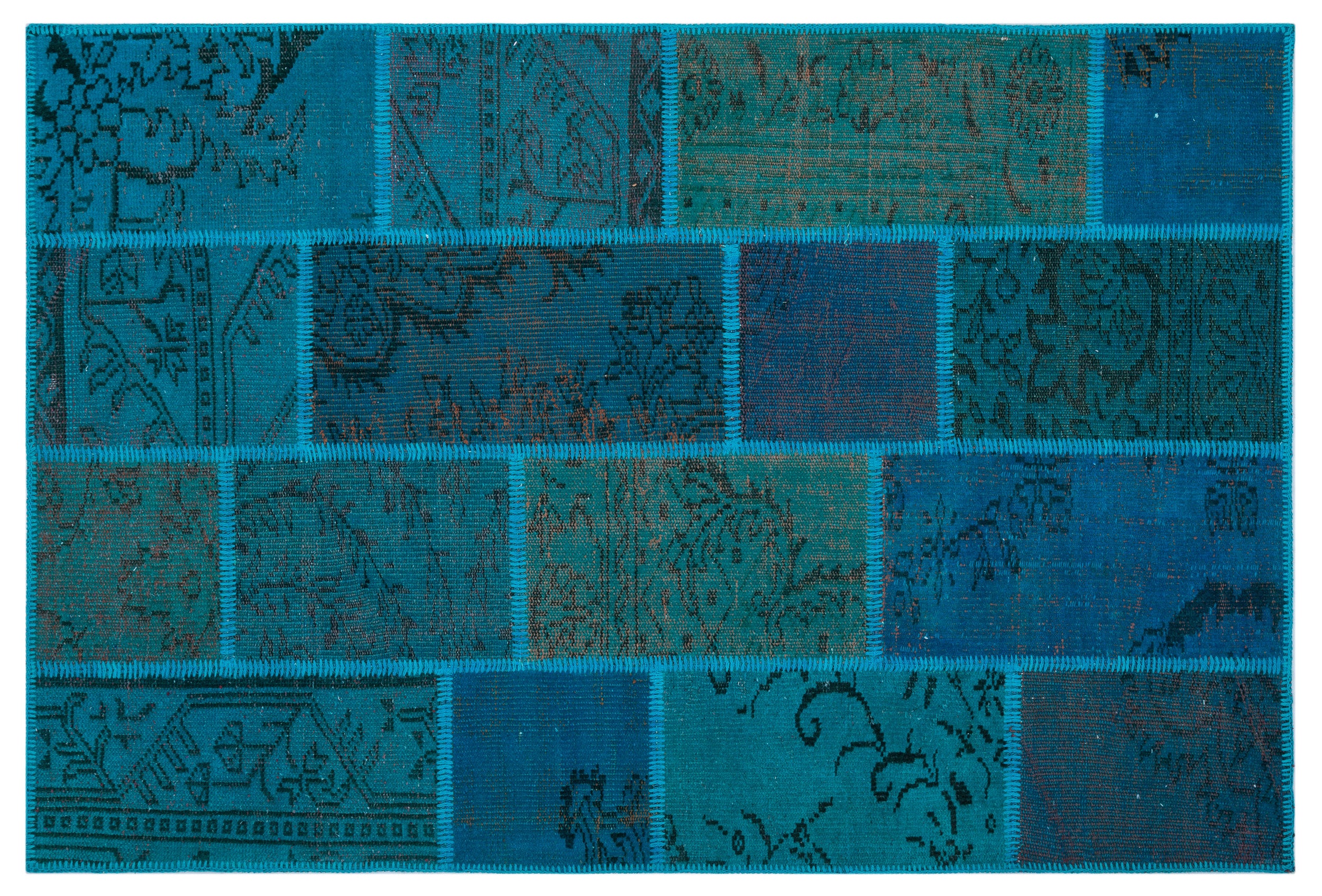 Turquoise  Over Dyed Patchwork Unique Rug 3'11'' x 5'11'' ft 120 x 180 cm