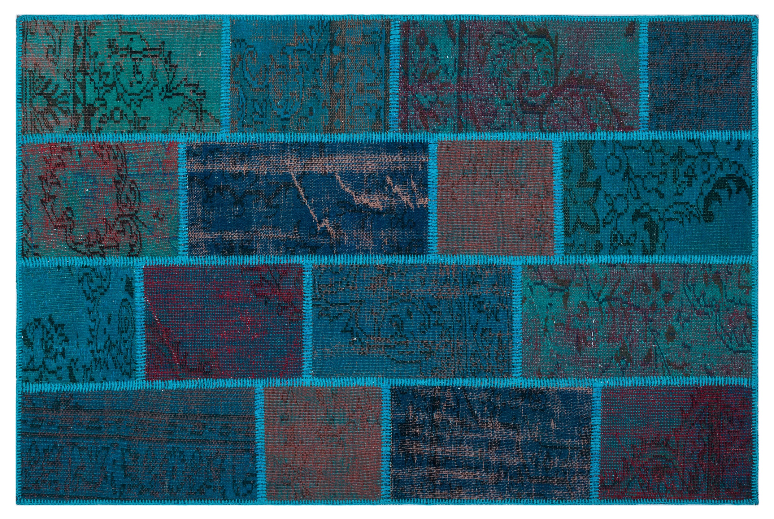 Turquoise  Over Dyed Patchwork Unique Rug 3'11'' x 5'11'' ft 120 x 180 cm