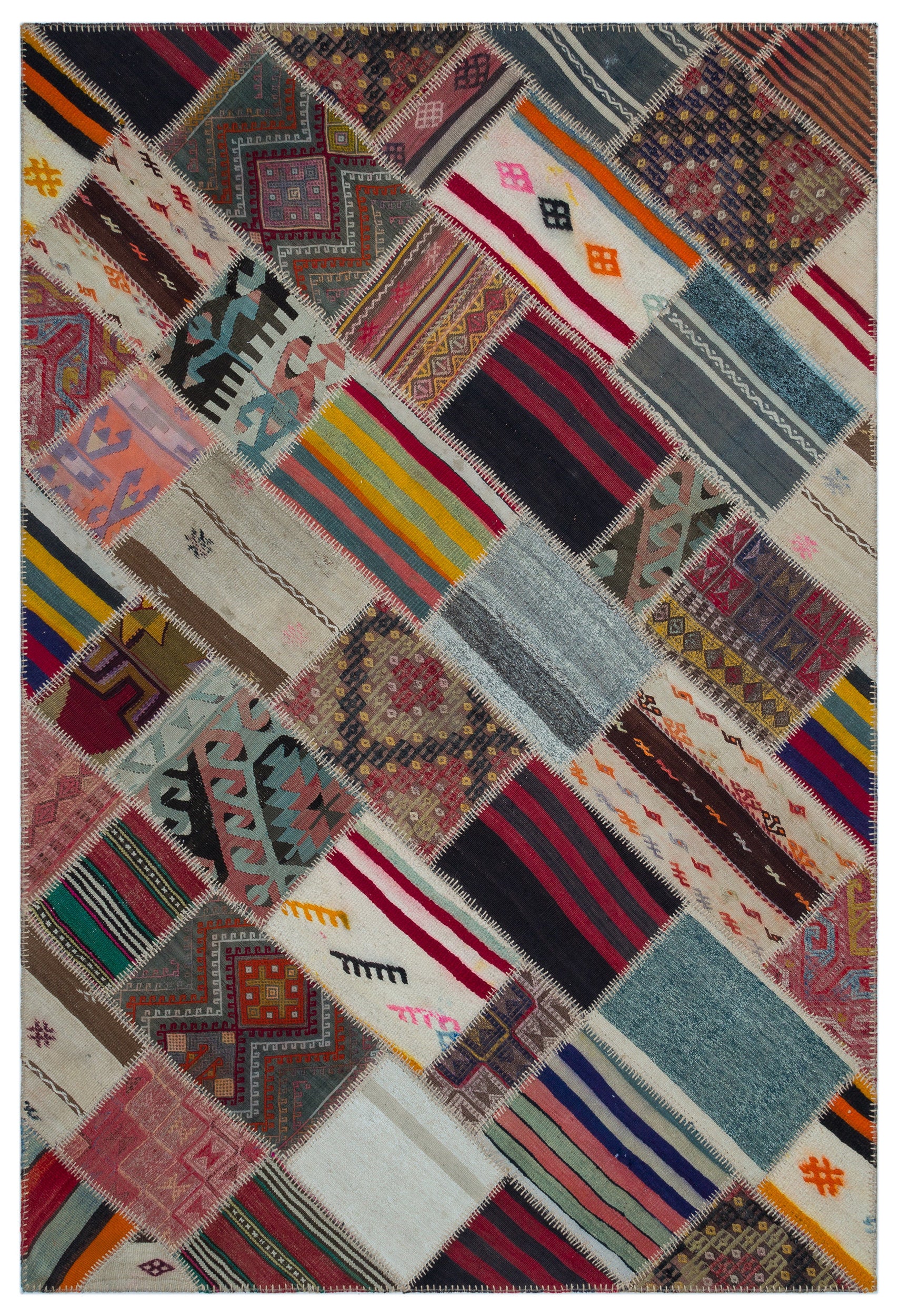 Naturel Over Dyed Kilim Patchwork Unique Rug 5'4'' x 8'1'' ft 162 x 247 cm