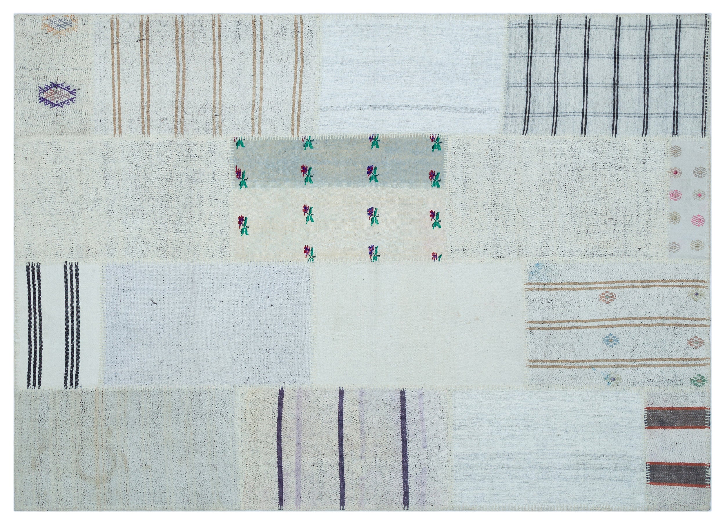 Striped Over Dyed Kilim Patchwork Unique Rug 5'3'' x 7'3'' ft 161 x 222 cm