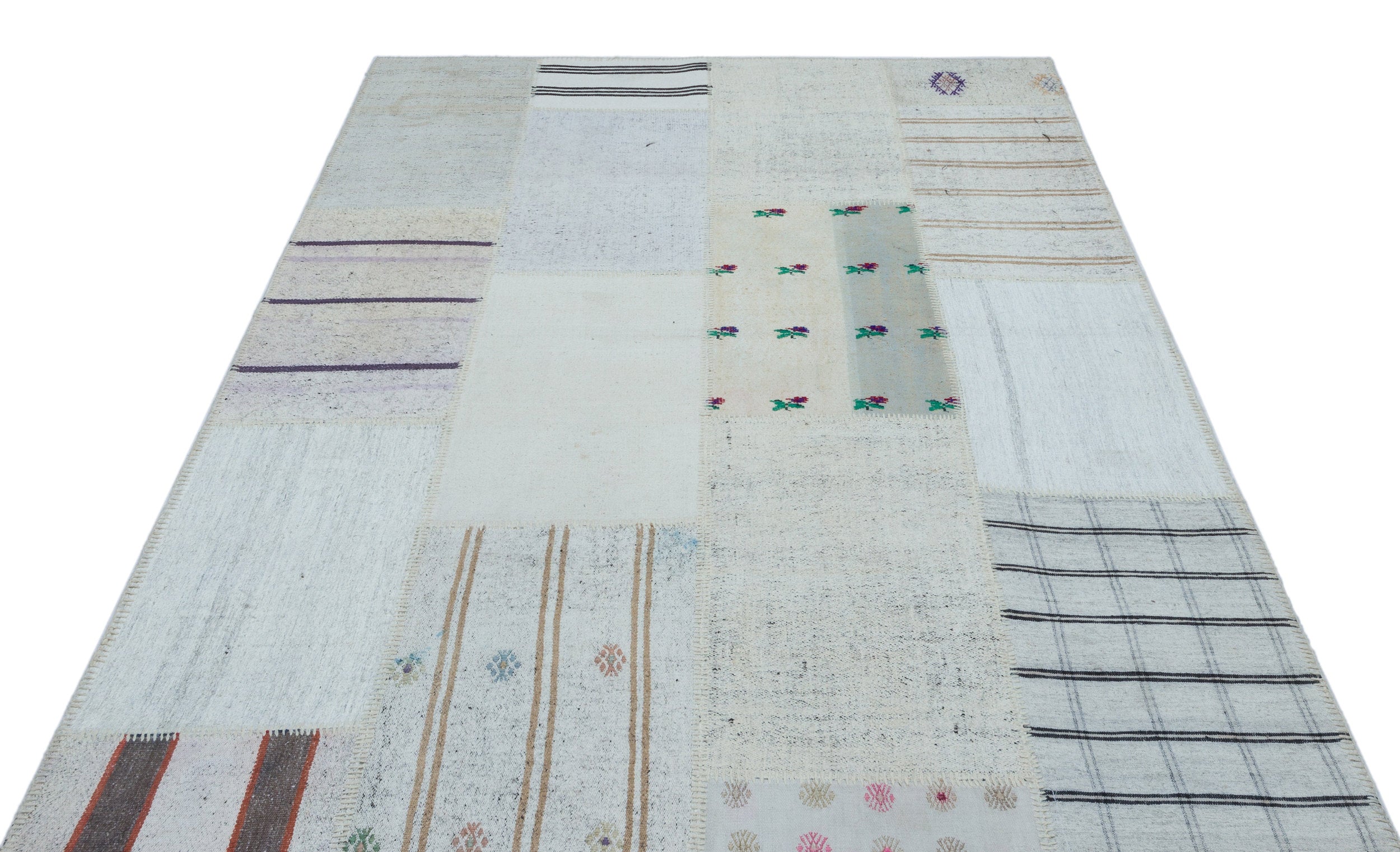 Striped Over Dyed Kilim Patchwork Unique Rug 5'3'' x 7'3'' ft 161 x 222 cm