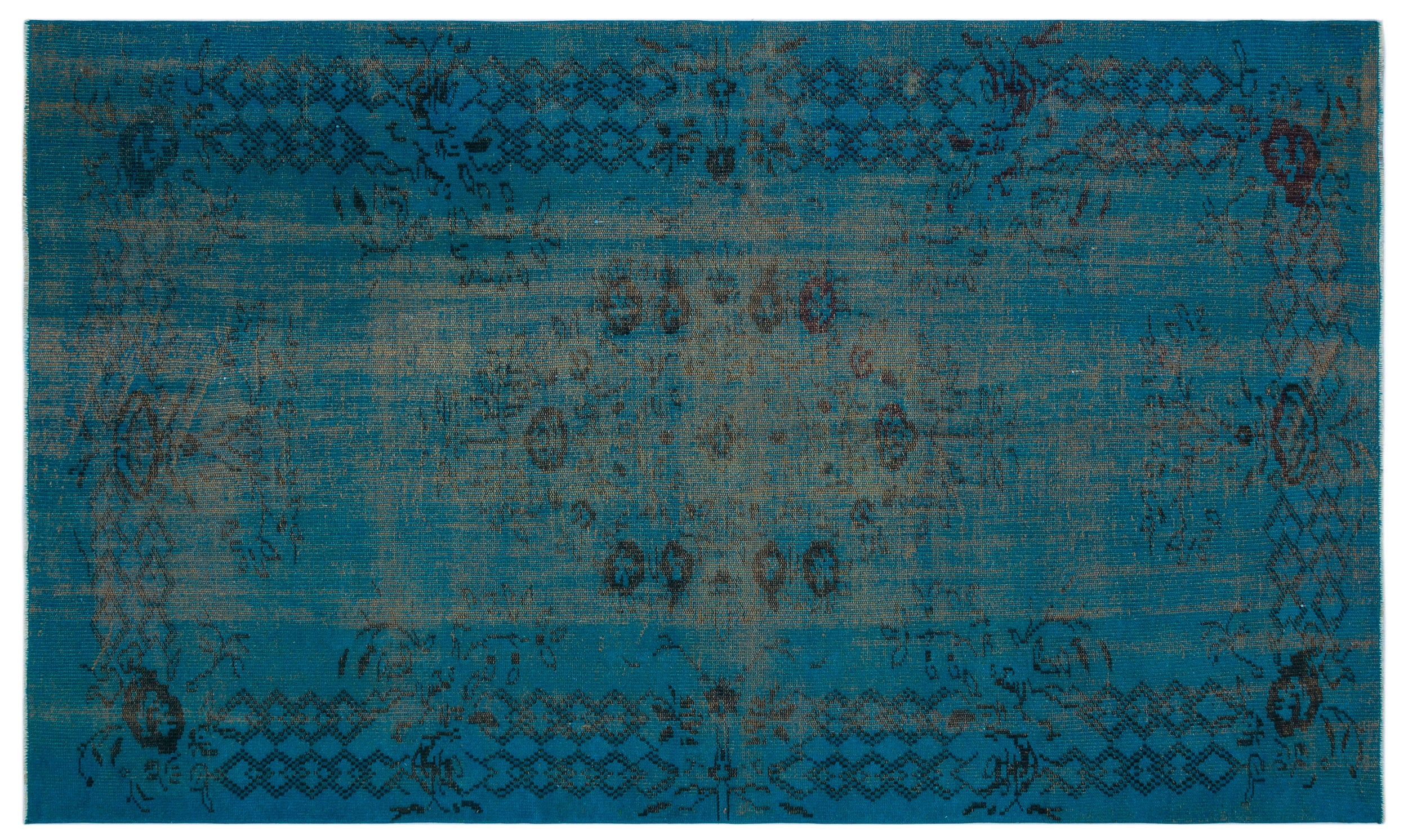 Turquoise  Over Dyed Vintage Rug 4'11'' x 8'2'' ft 150 x 249 cm