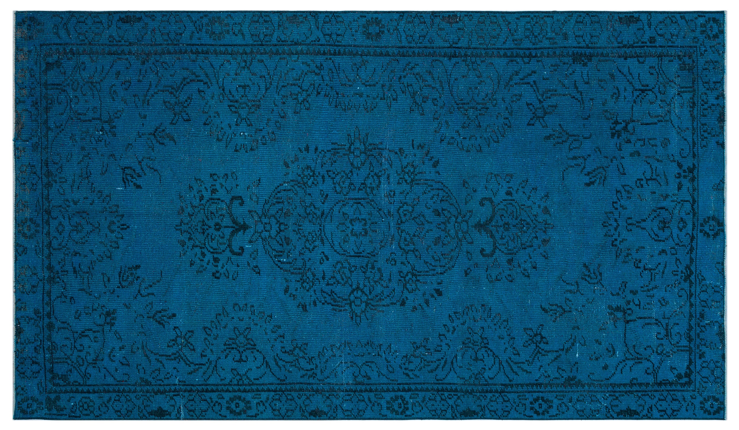 Turquoise  Over Dyed Vintage Rug 4'10'' x 8'7'' ft 148 x 262 cm