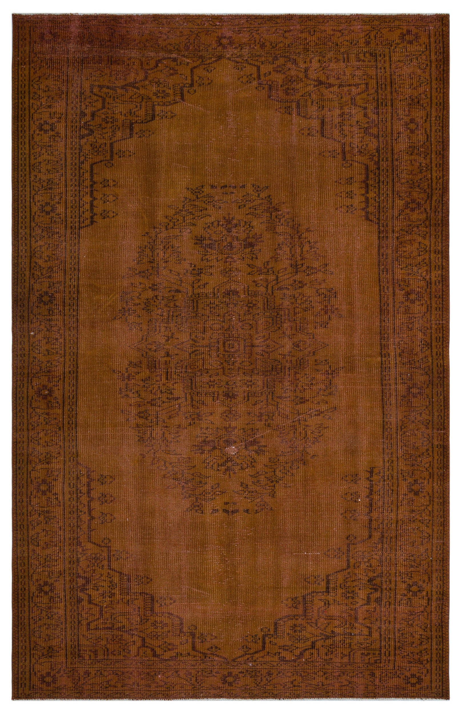 Brown Over Dyed Vintage Rug 5'5'' x 8'5'' ft 165 x 257 cm
