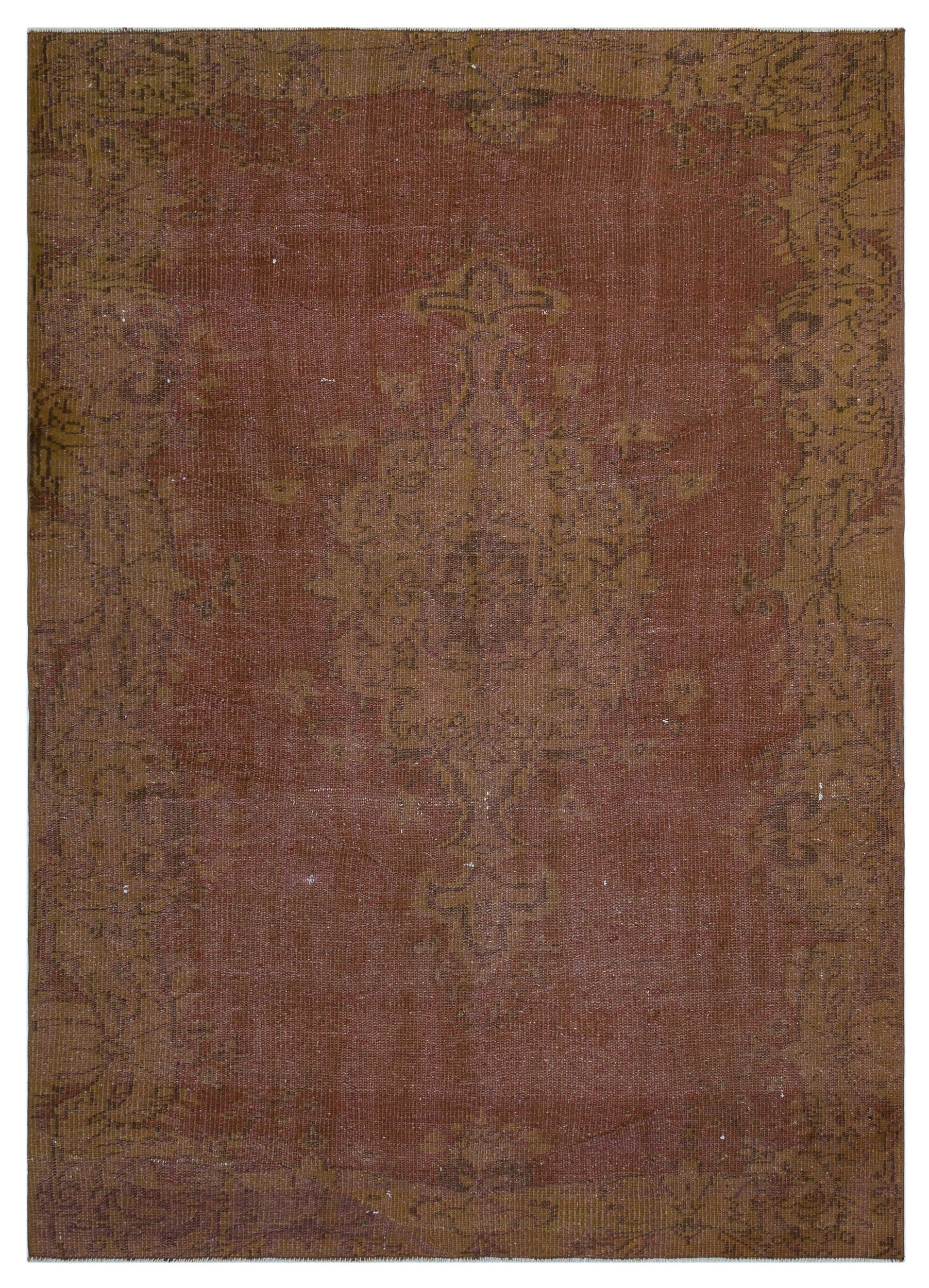 Brown Over Dyed Vintage Rug 5'2'' x 7'7'' ft 157 x 232 cm