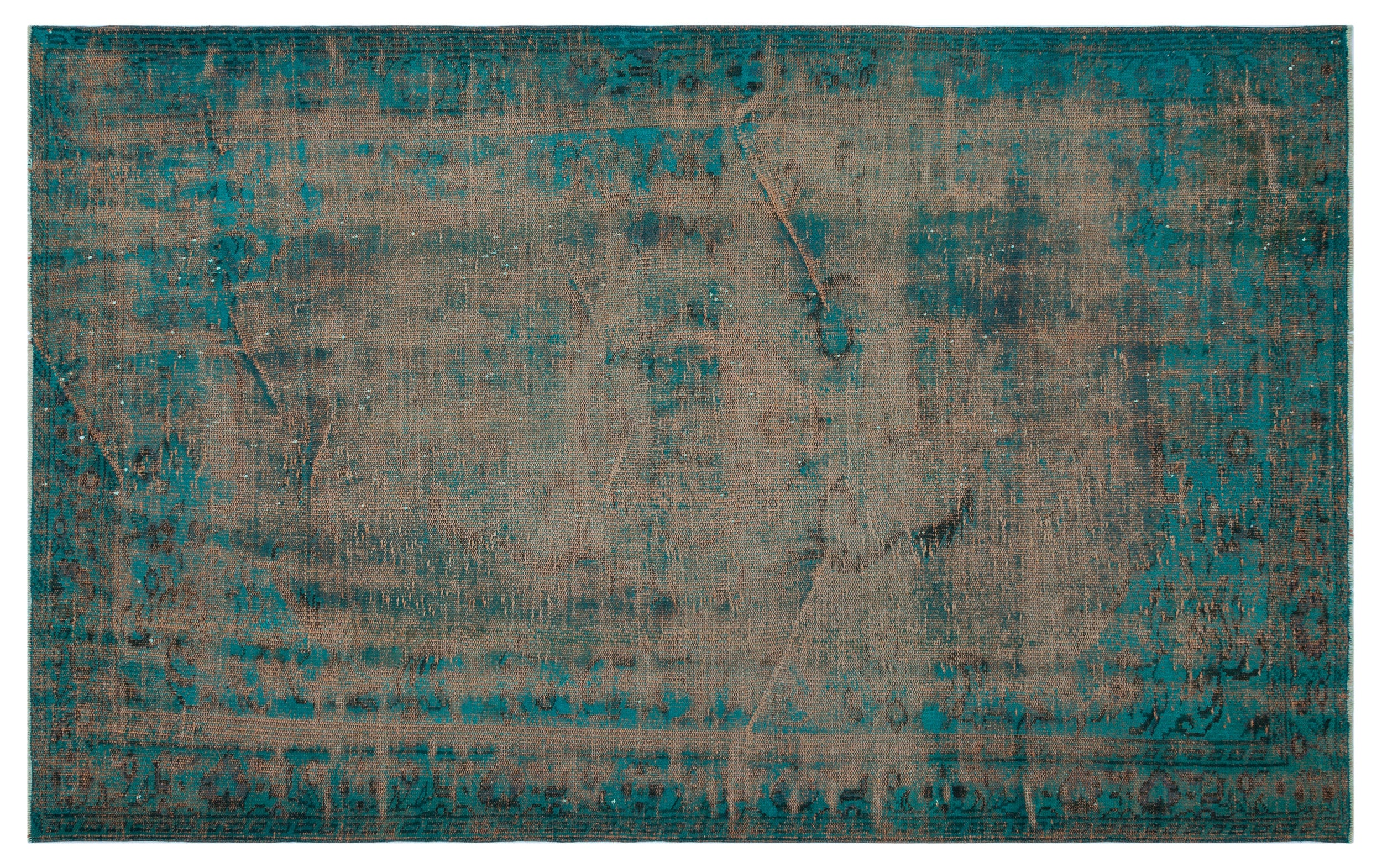 Turquoise  Over Dyed Vintage Rug 5'6'' x 8'9'' ft 168 x 266 cm