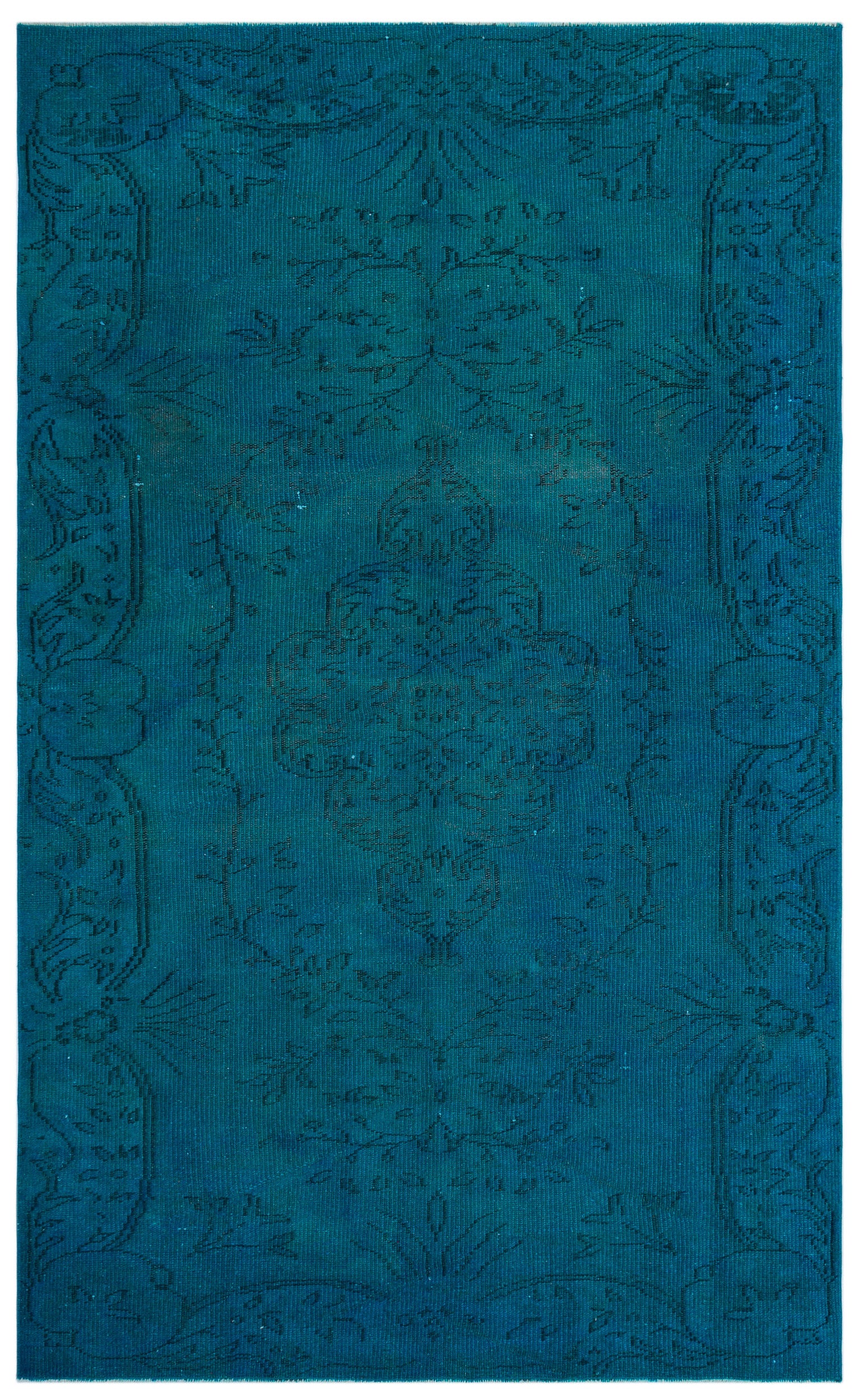 Turquoise  Over Dyed Vintage Rug 5'3'' x 8'5'' ft 161 x 256 cm