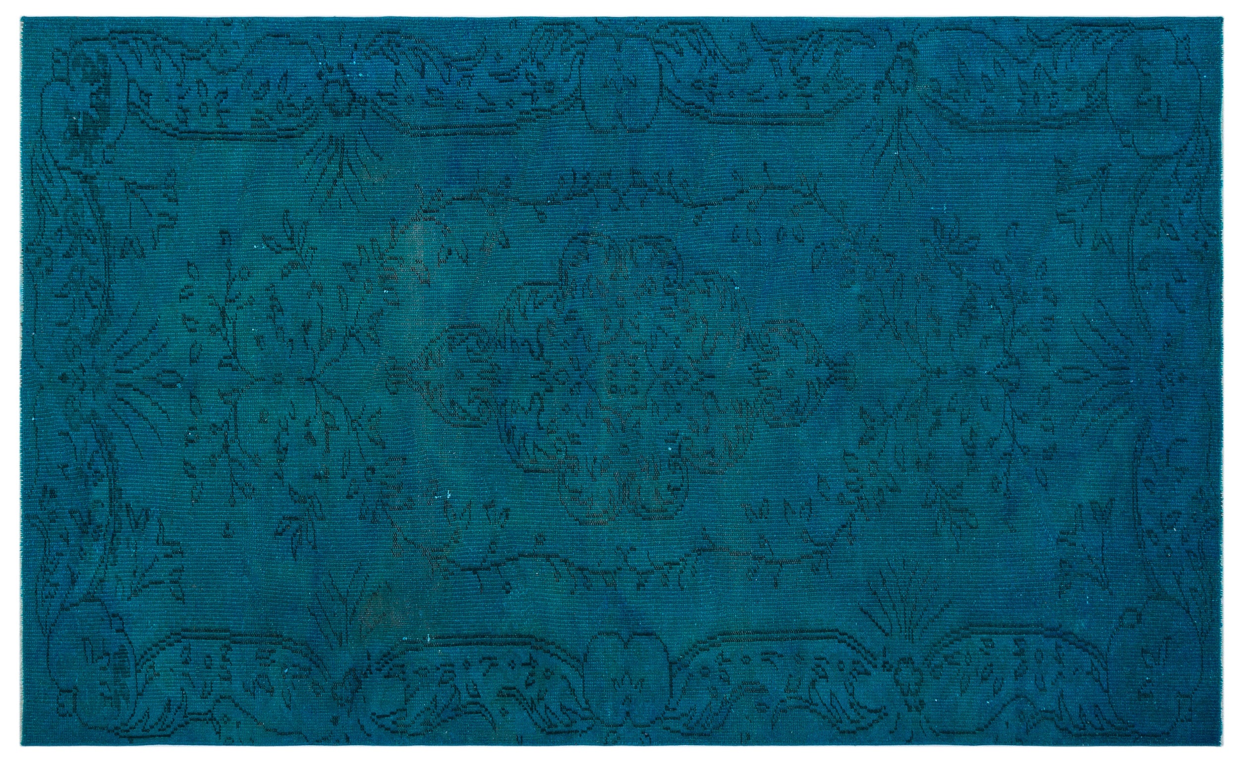 Turquoise  Over Dyed Vintage Rug 5'3'' x 8'5'' ft 161 x 256 cm
