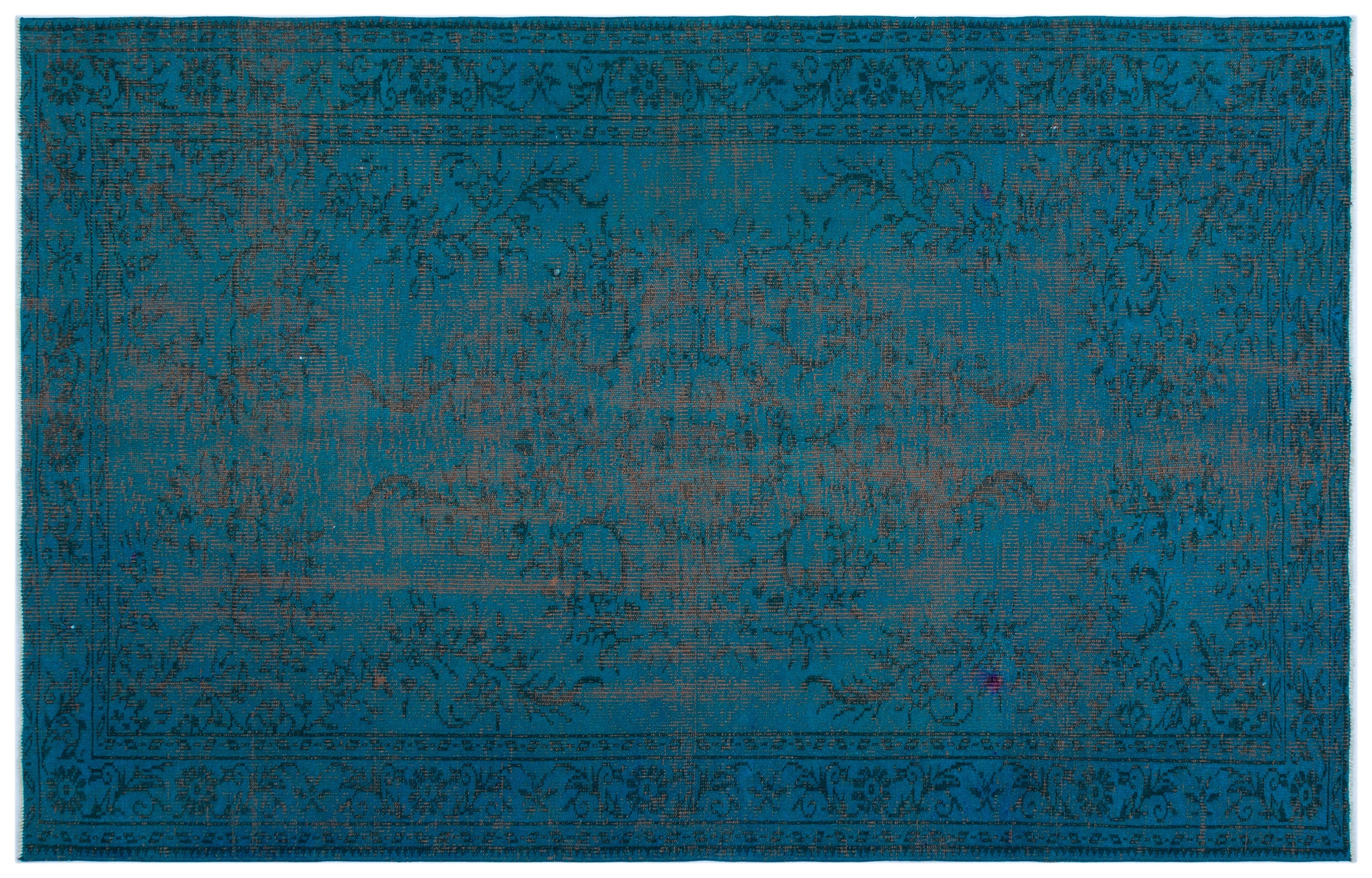 Turquoise  Over Dyed Vintage Rug 5'5'' x 8'6'' ft 166 x 260 cm