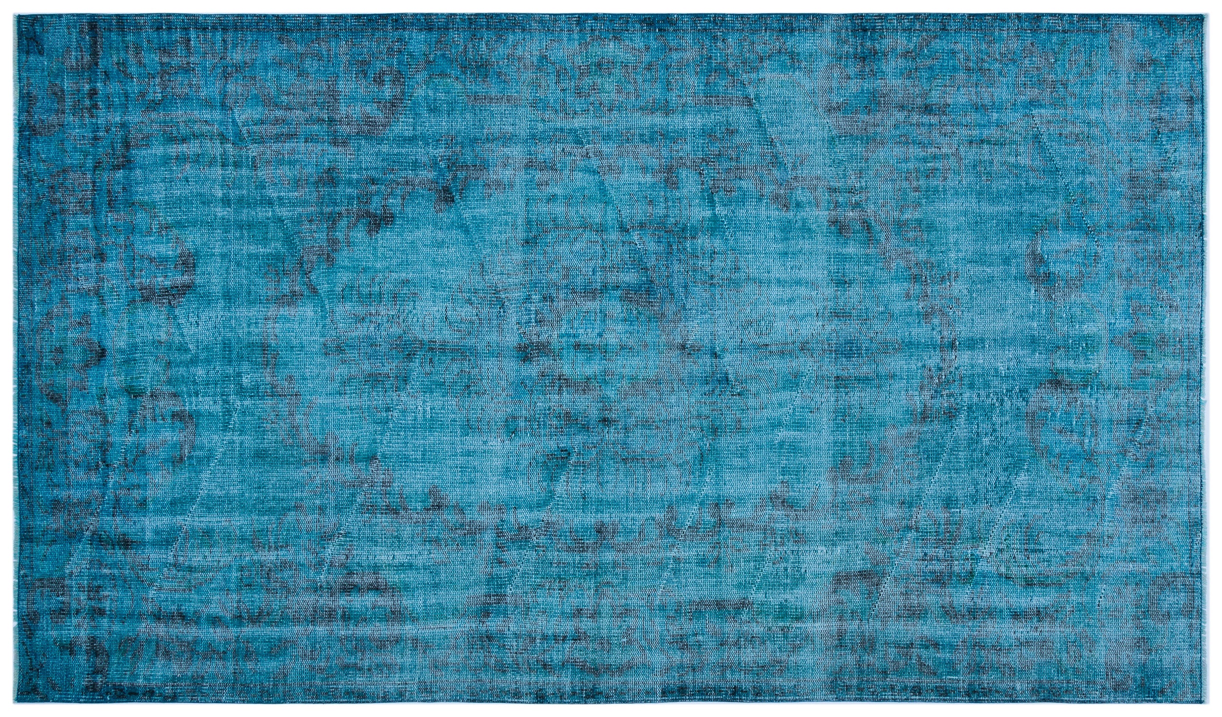 Turquoise  Over Dyed Vintage Rug 5'3'' x 8'11'' ft 160 x 272 cm