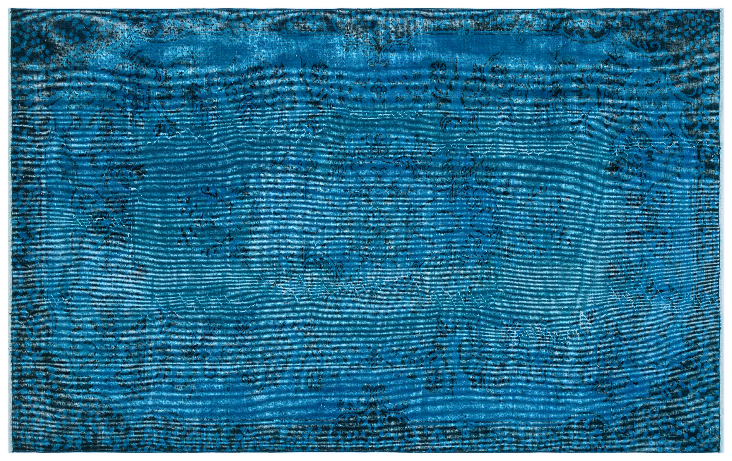 Turquoise  Over Dyed Vintage Rug 5'5'' x 8'7'' ft 166 x 262 cm