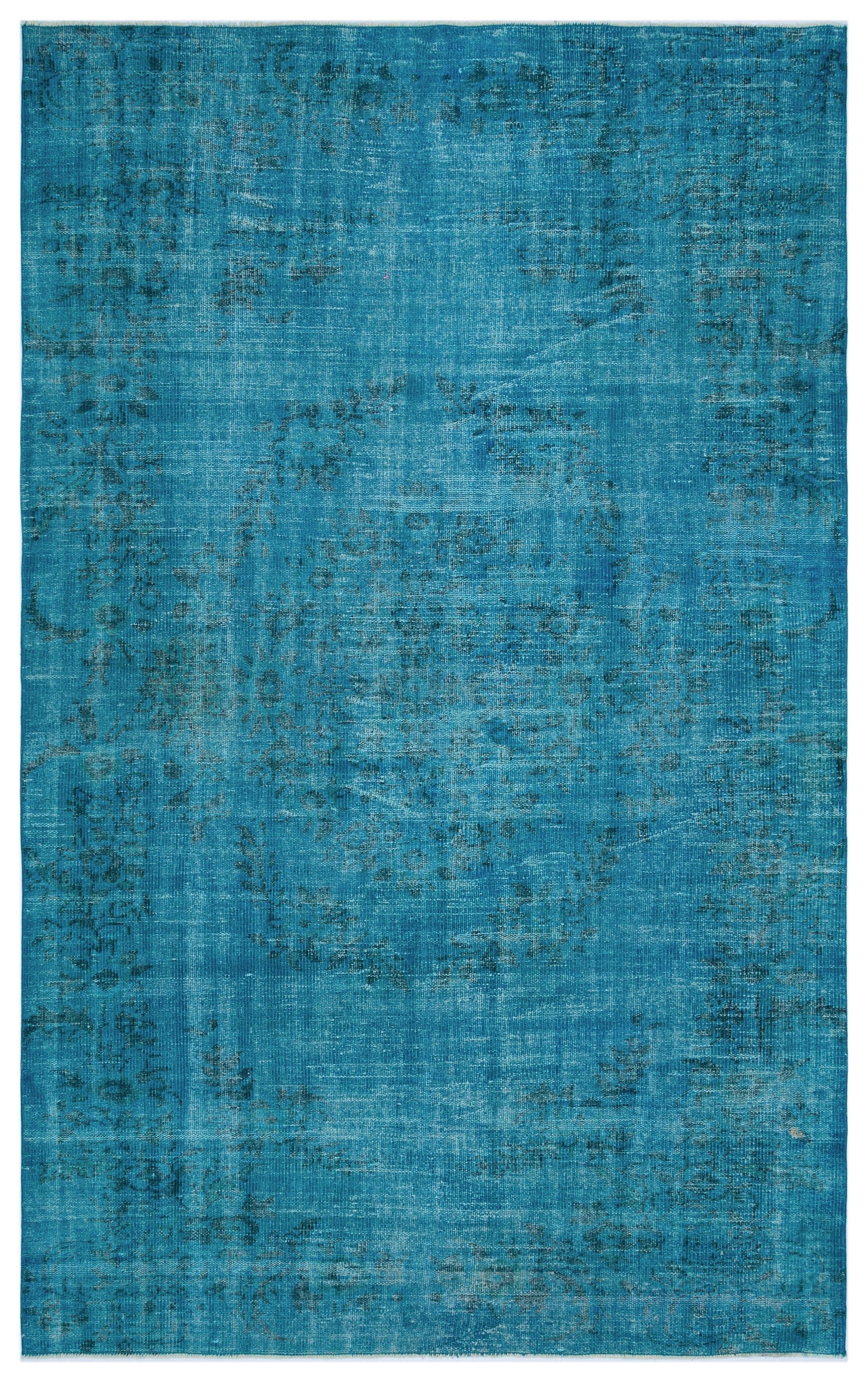 Turquoise  Over Dyed Vintage Rug 5'11'' x 9'5'' ft 180 x 287 cm