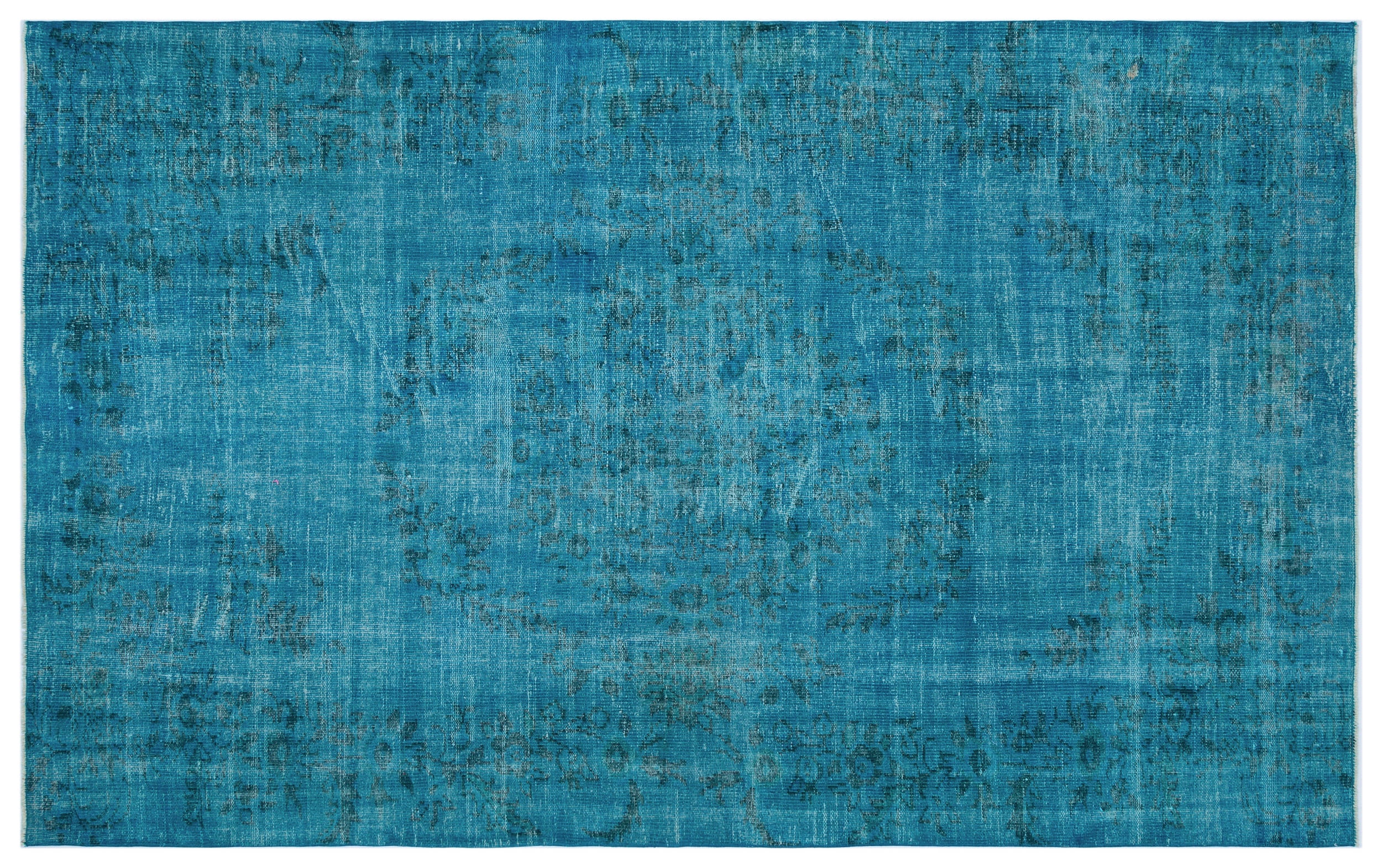 Turquoise  Over Dyed Vintage Rug 5'11'' x 9'5'' ft 180 x 287 cm