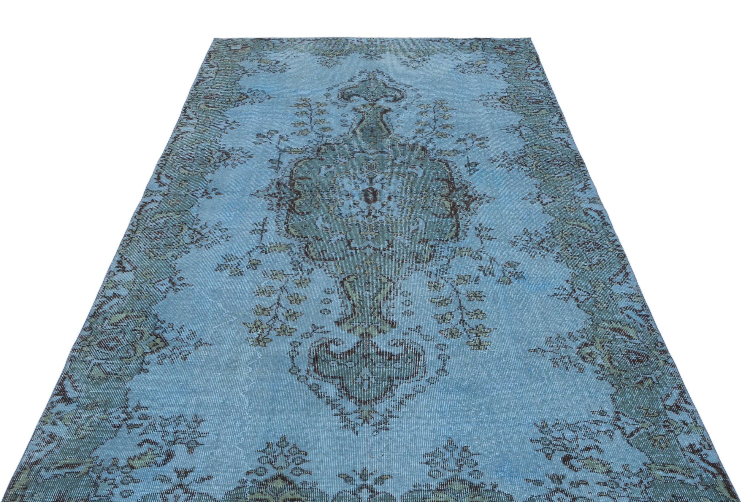 Blue Over Dyed Vintage Rug 5'5'' x 9'2'' ft 165 x 279 cm