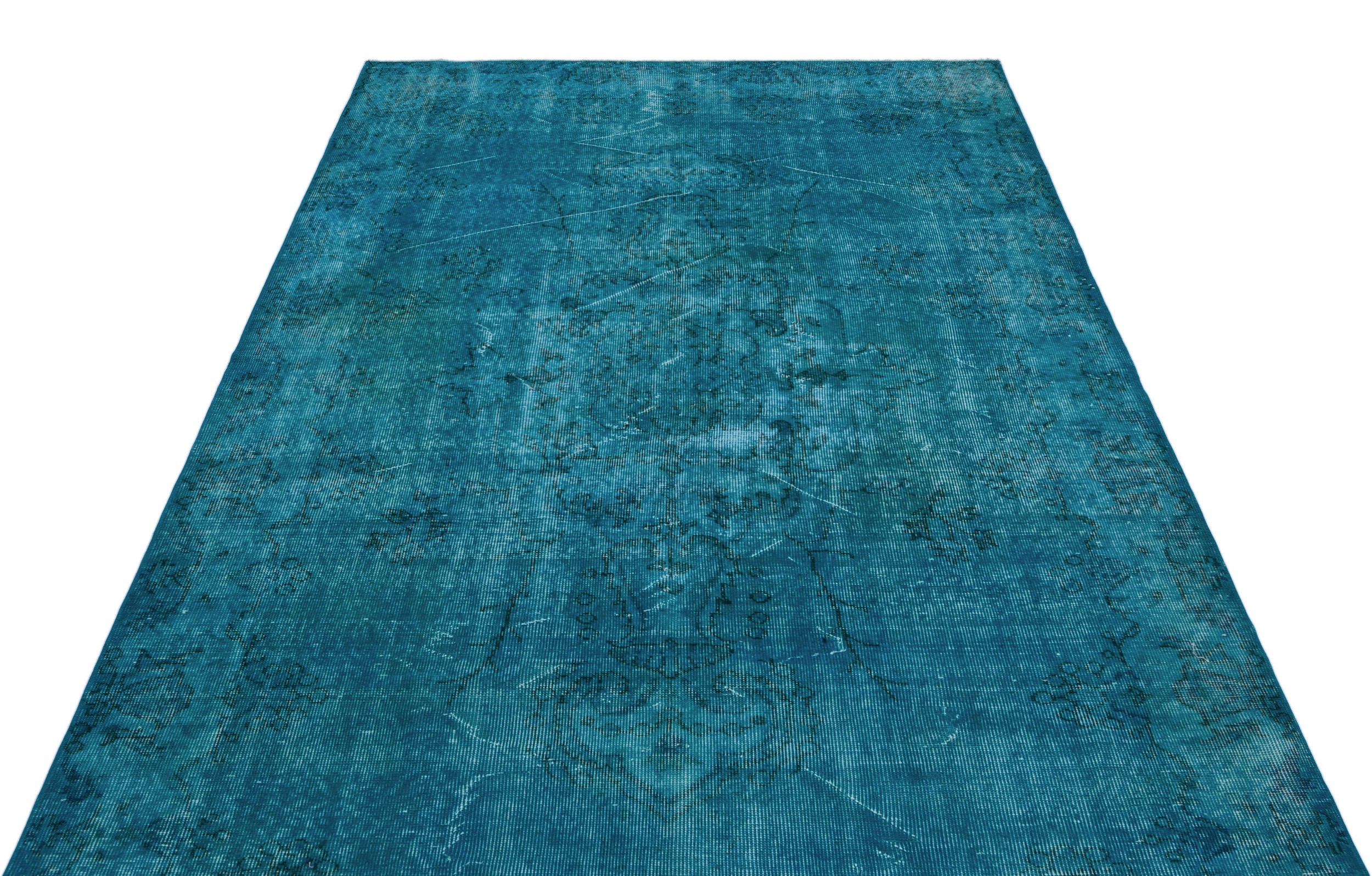 Turquoise  Over Dyed Vintage Rug 5'5'' x 9'3'' ft 166 x 281 cm