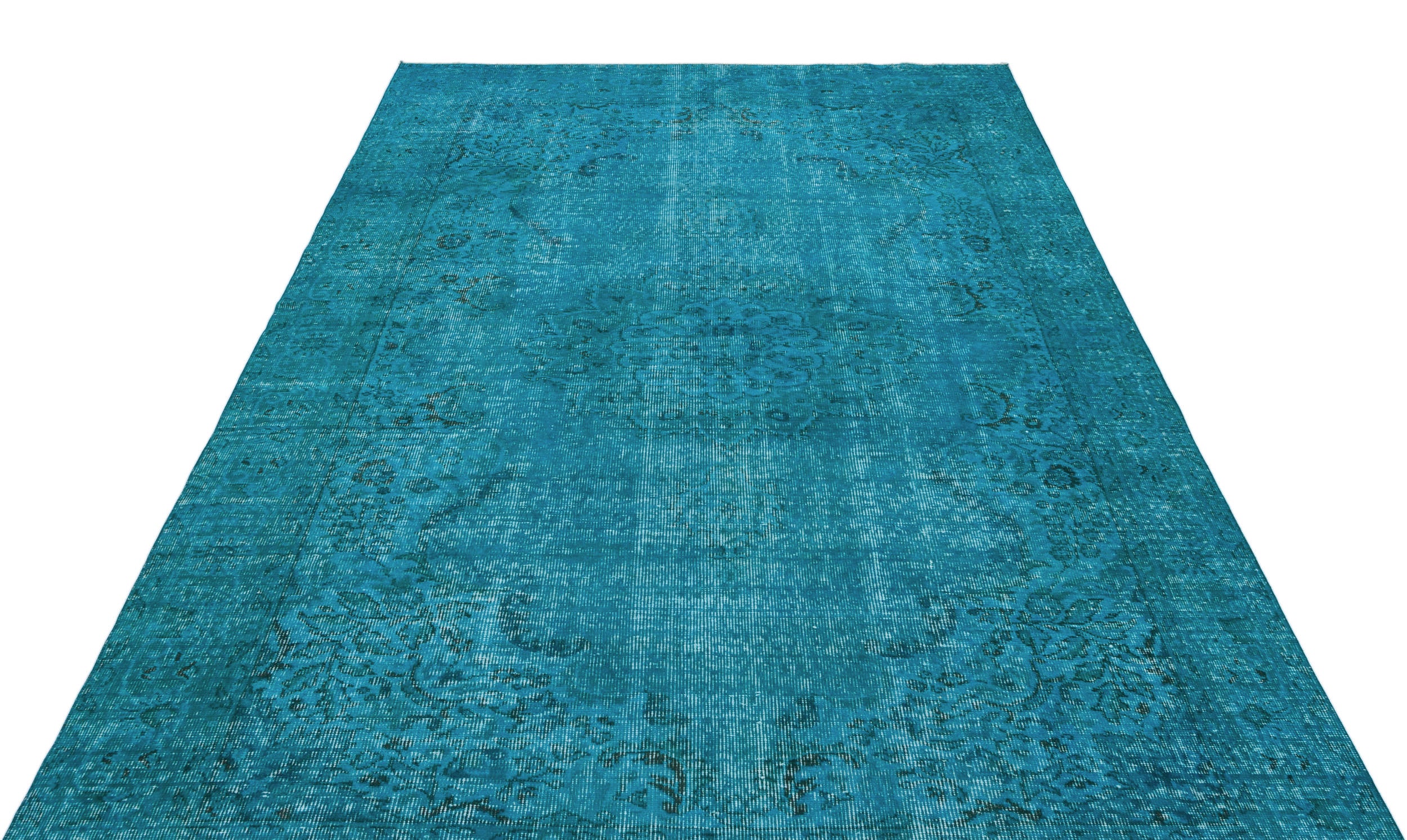 Turquoise  Over Dyed Vintage Rug 6'1'' x 9'7'' ft 185 x 292 cm