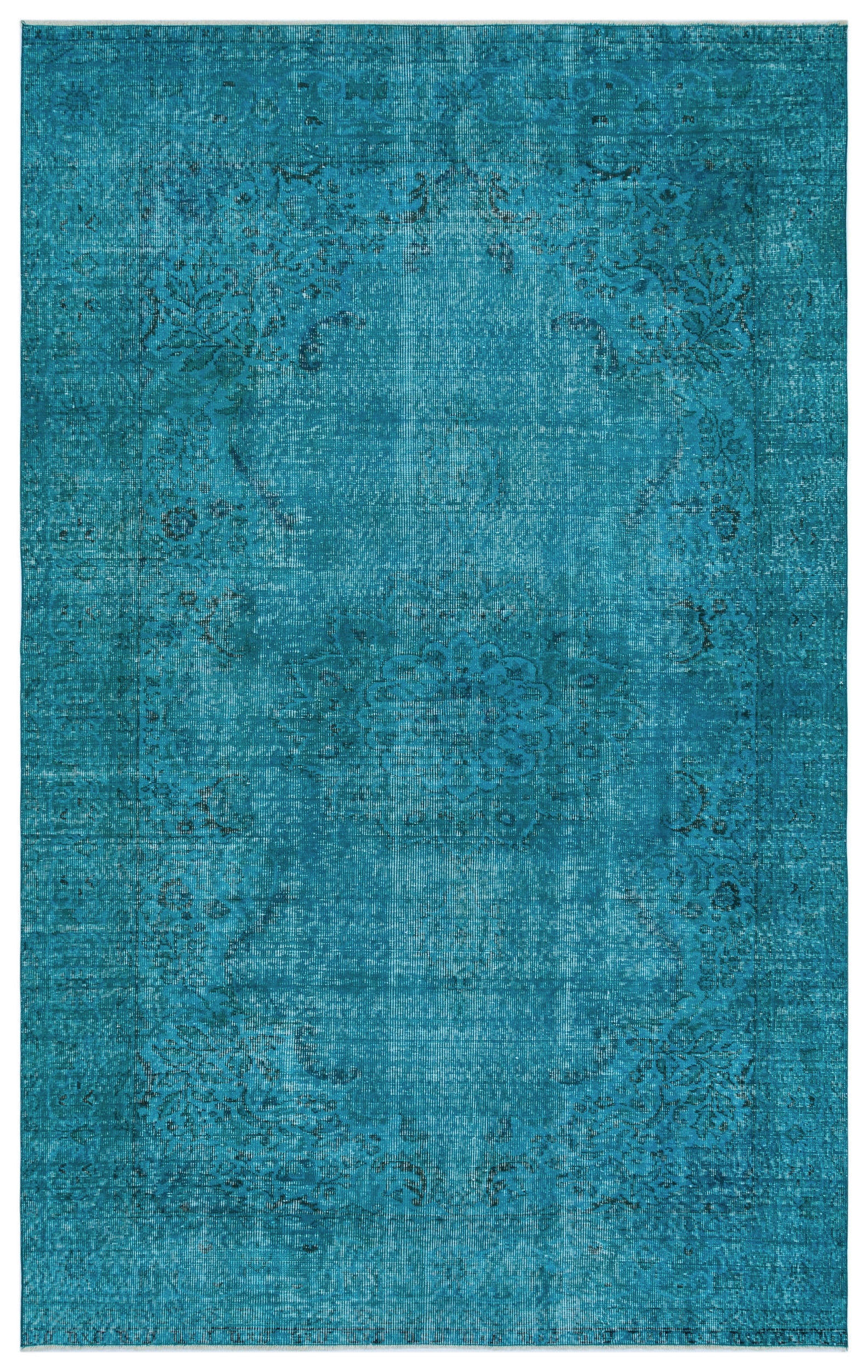Turquoise  Over Dyed Vintage Rug 6'1'' x 9'7'' ft 185 x 292 cm