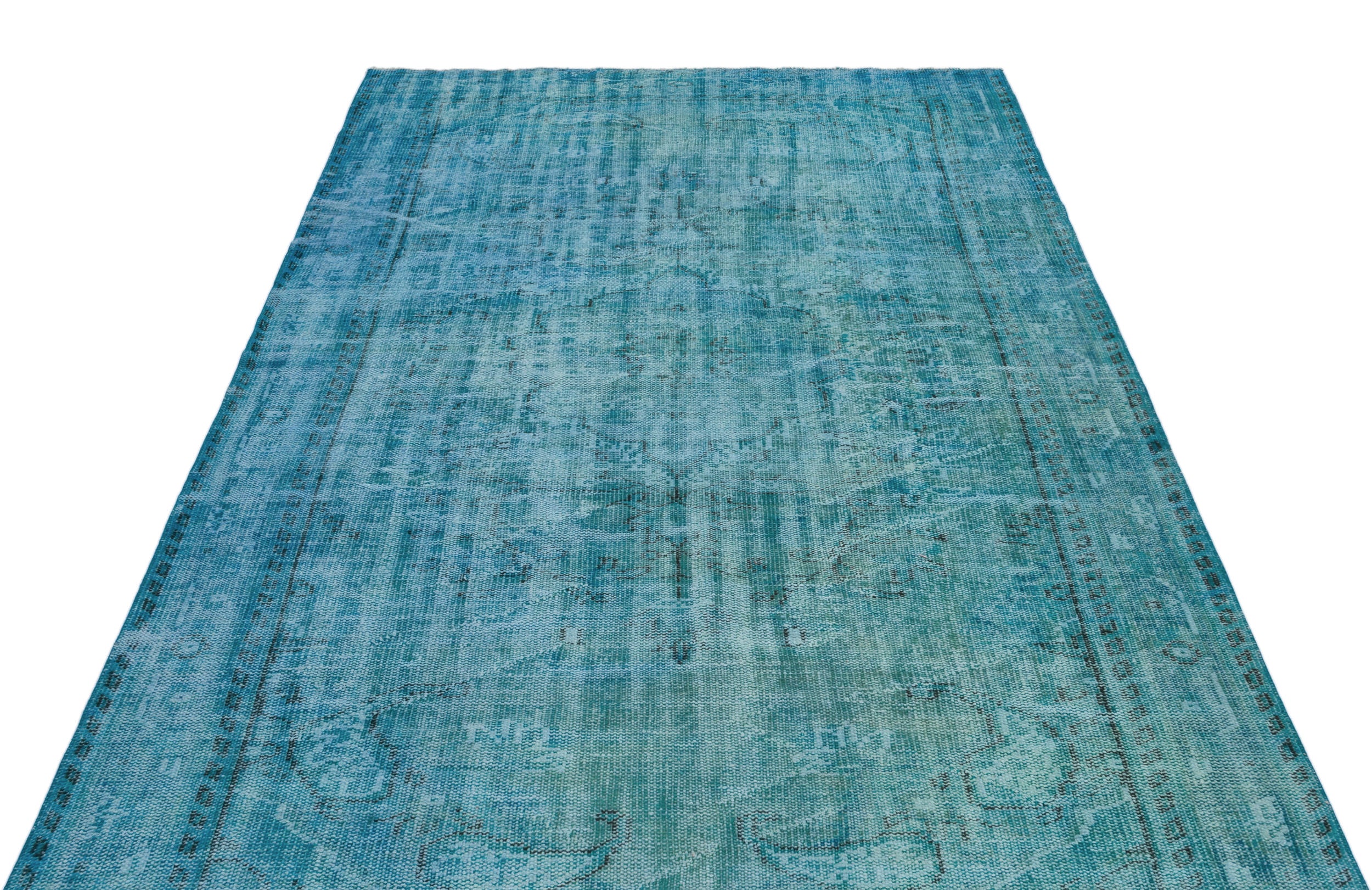 Turquoise  Over Dyed Vintage Rug 5'4'' x 8'11'' ft 163 x 272 cm