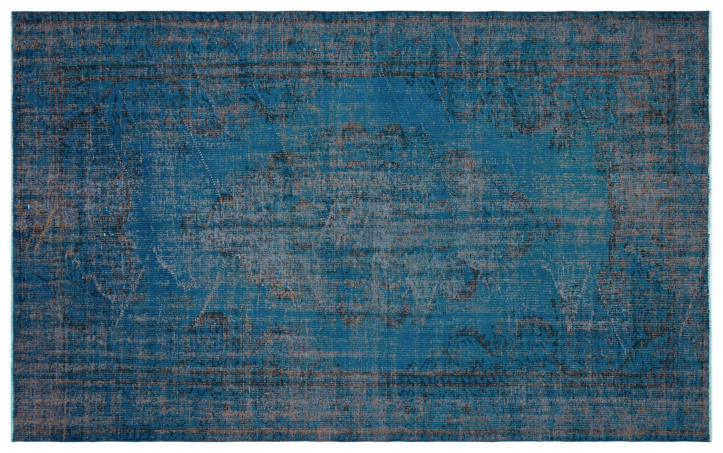 Turquoise  Over Dyed Vintage Rug 5'11'' x 9'5'' ft 180 x 287 cm