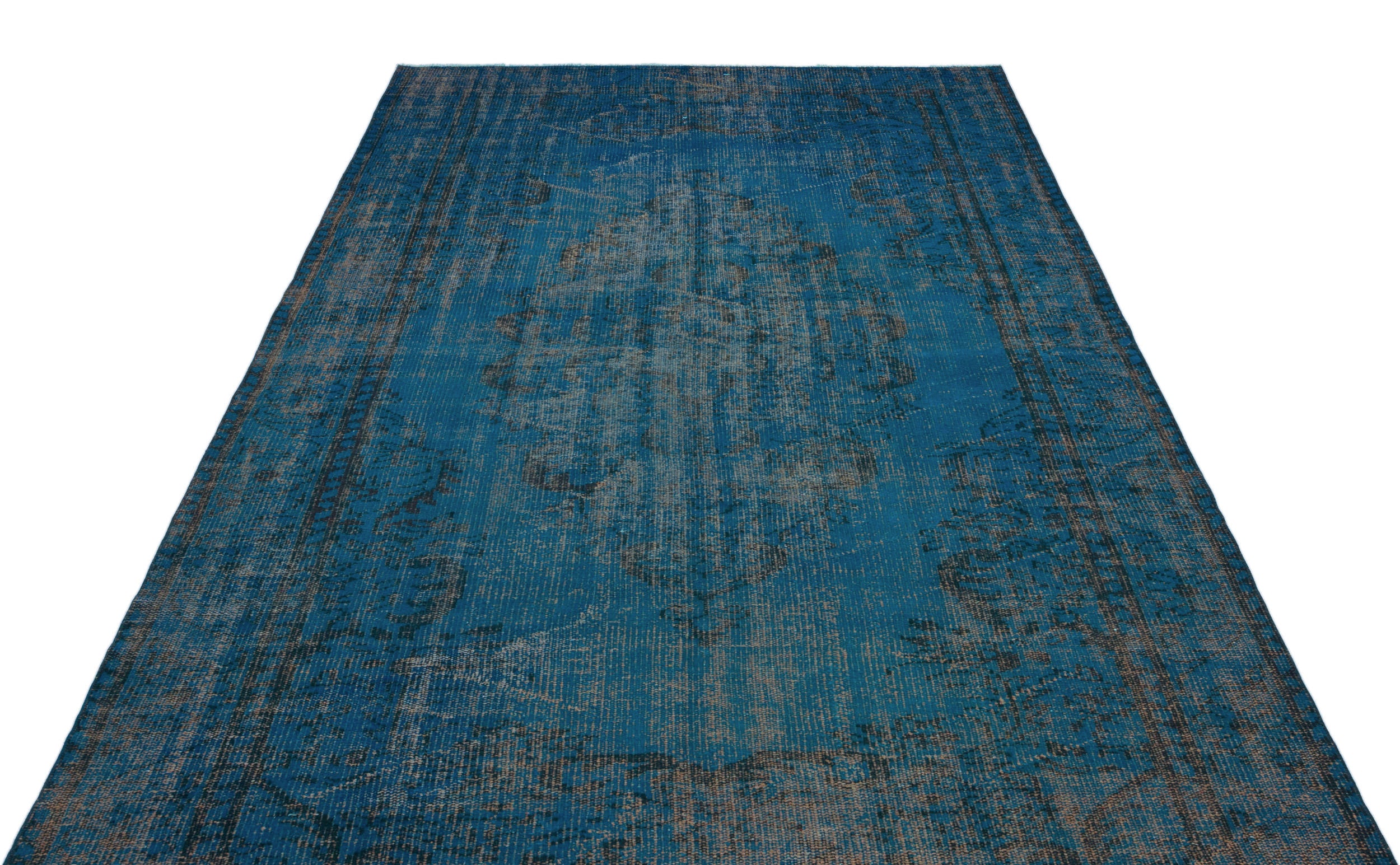 Turquoise  Over Dyed Vintage Rug 5'11'' x 9'5'' ft 180 x 287 cm