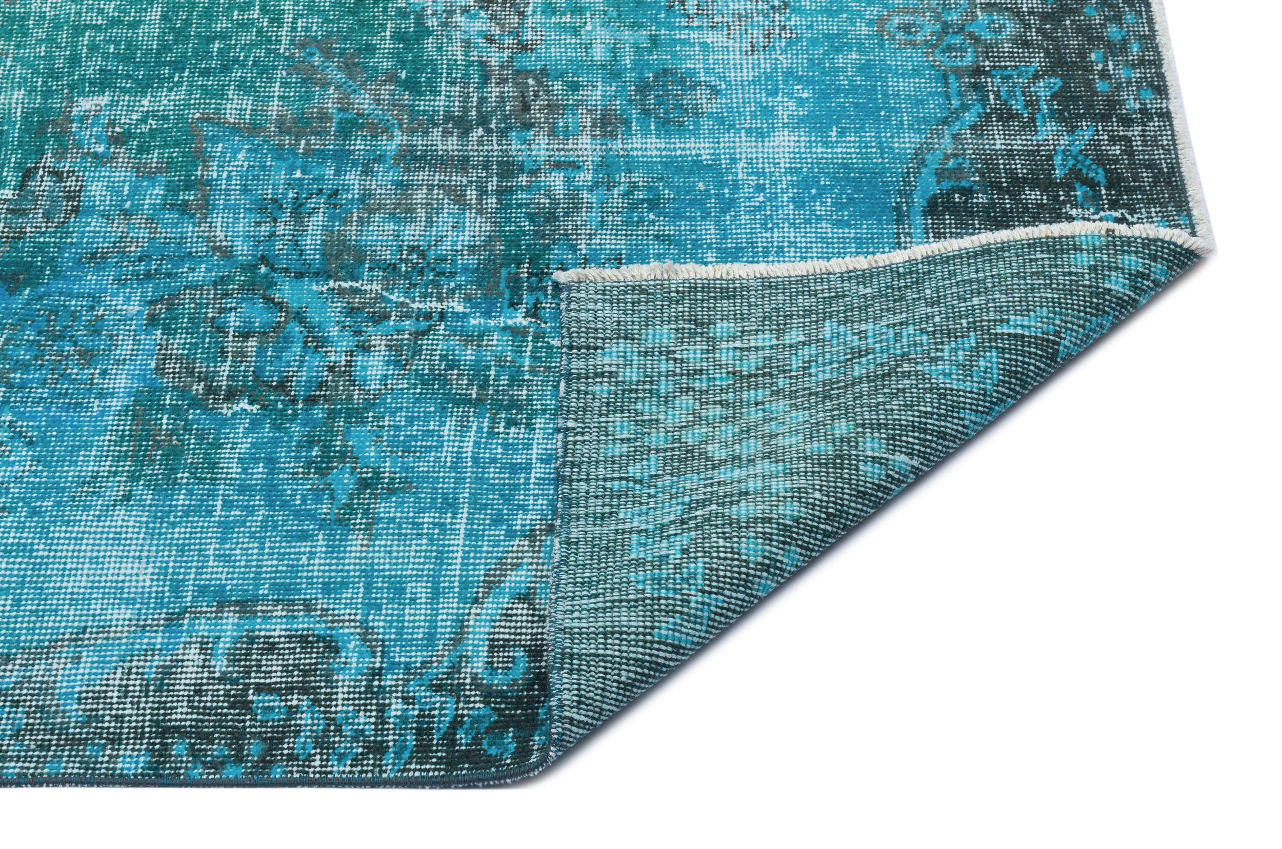 Turquoise  Over Dyed Vintage Rug 5'5'' x 8'11'' ft 165 x 271 cm