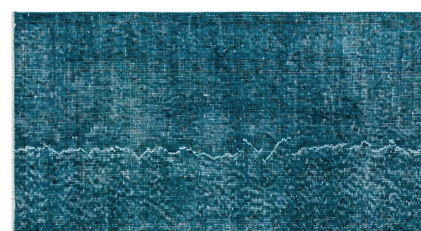 Turquoise  Over Dyed Vintage Rug 3'9'' x 6'11'' ft 115 x 210 cm