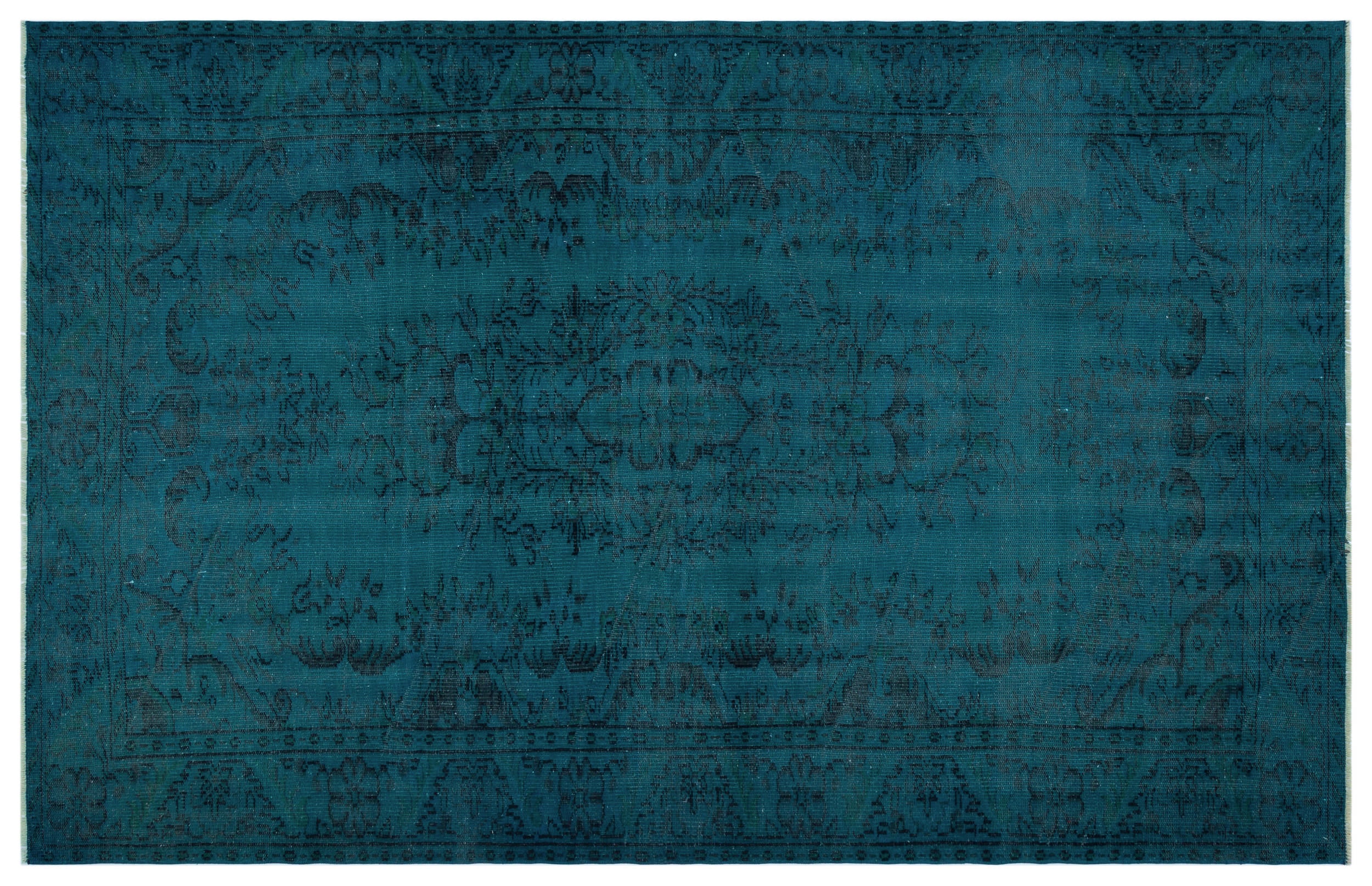 Turquoise  Over Dyed Vintage Rug 5'12'' x 9'3'' ft 182 x 281 cm