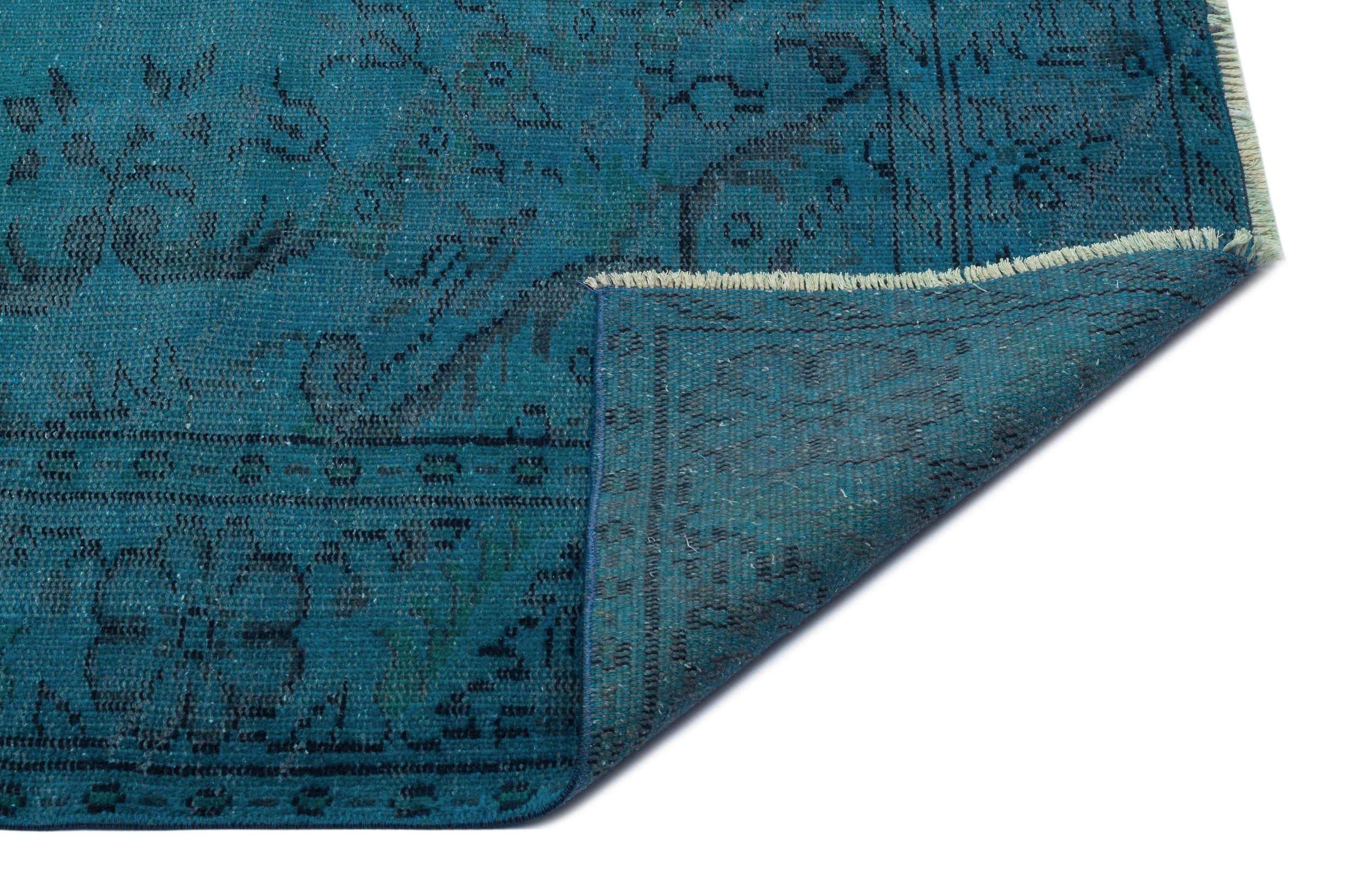 Turquoise  Over Dyed Vintage Rug 5'12'' x 9'3'' ft 182 x 281 cm