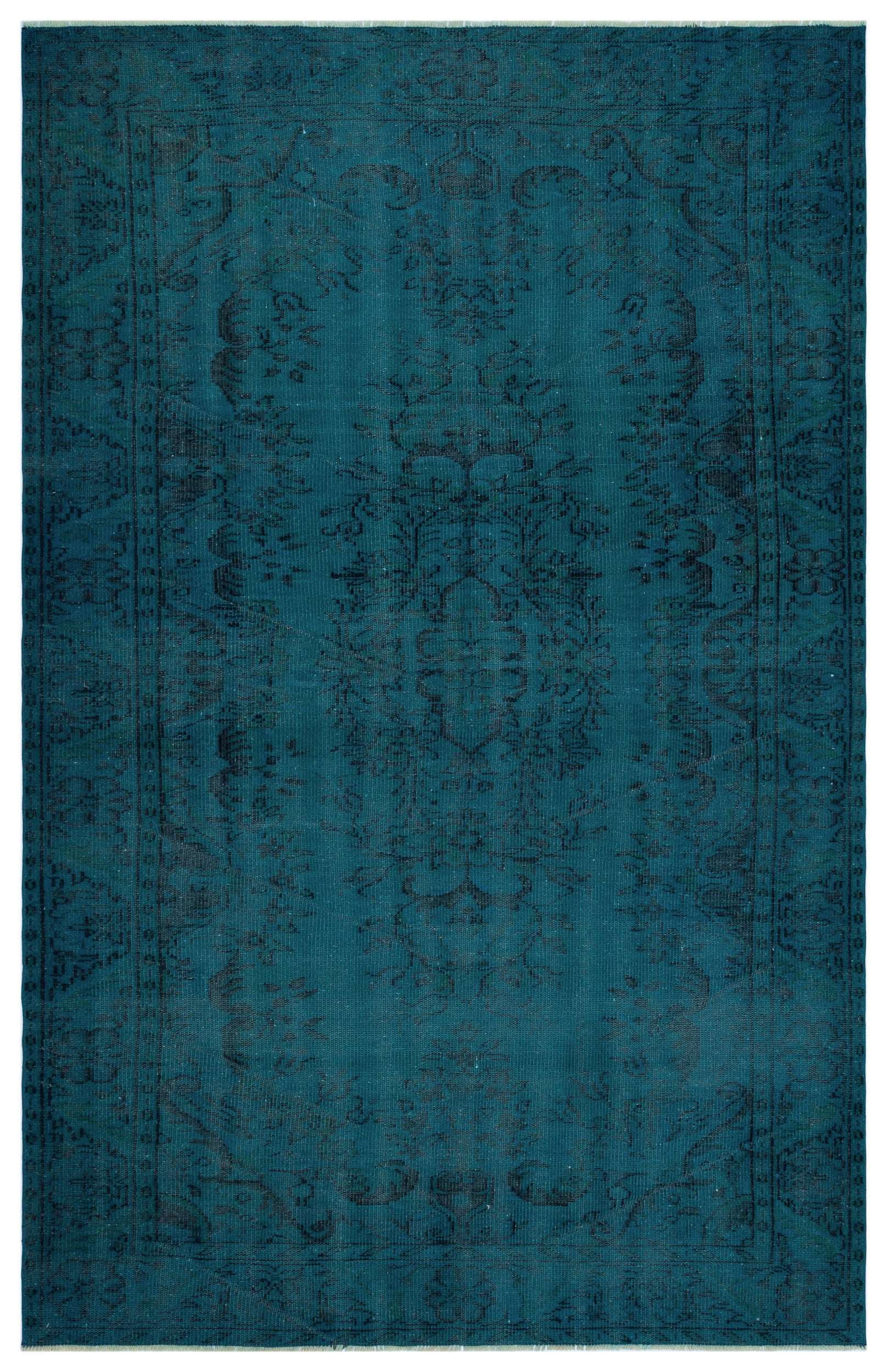 Turquoise  Over Dyed Vintage Rug 5'12'' x 9'3'' ft 182 x 281 cm