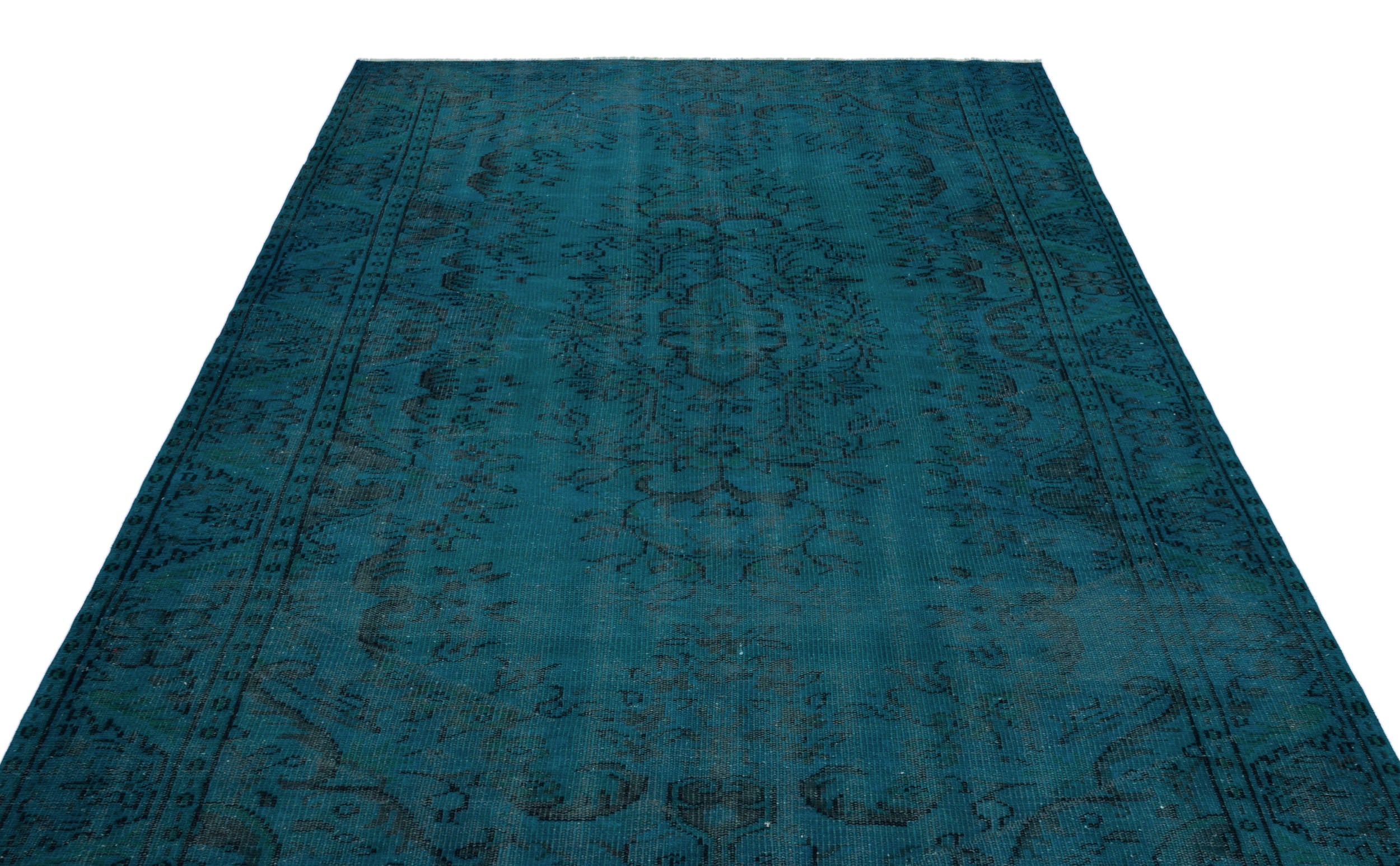 Turquoise  Over Dyed Vintage Rug 5'12'' x 9'3'' ft 182 x 281 cm