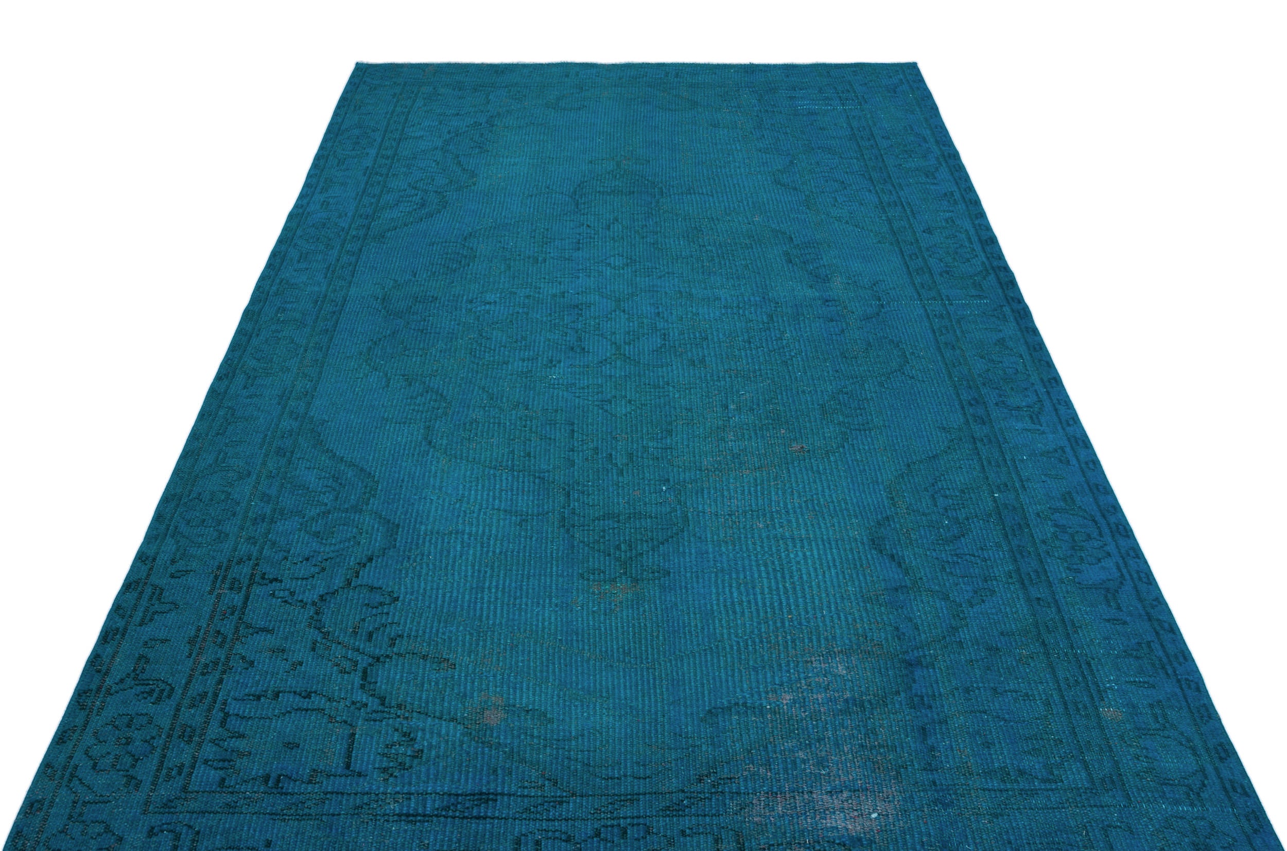 Turquoise  Over Dyed Vintage Rug 5'8'' x 8'11'' ft 172 x 272 cm