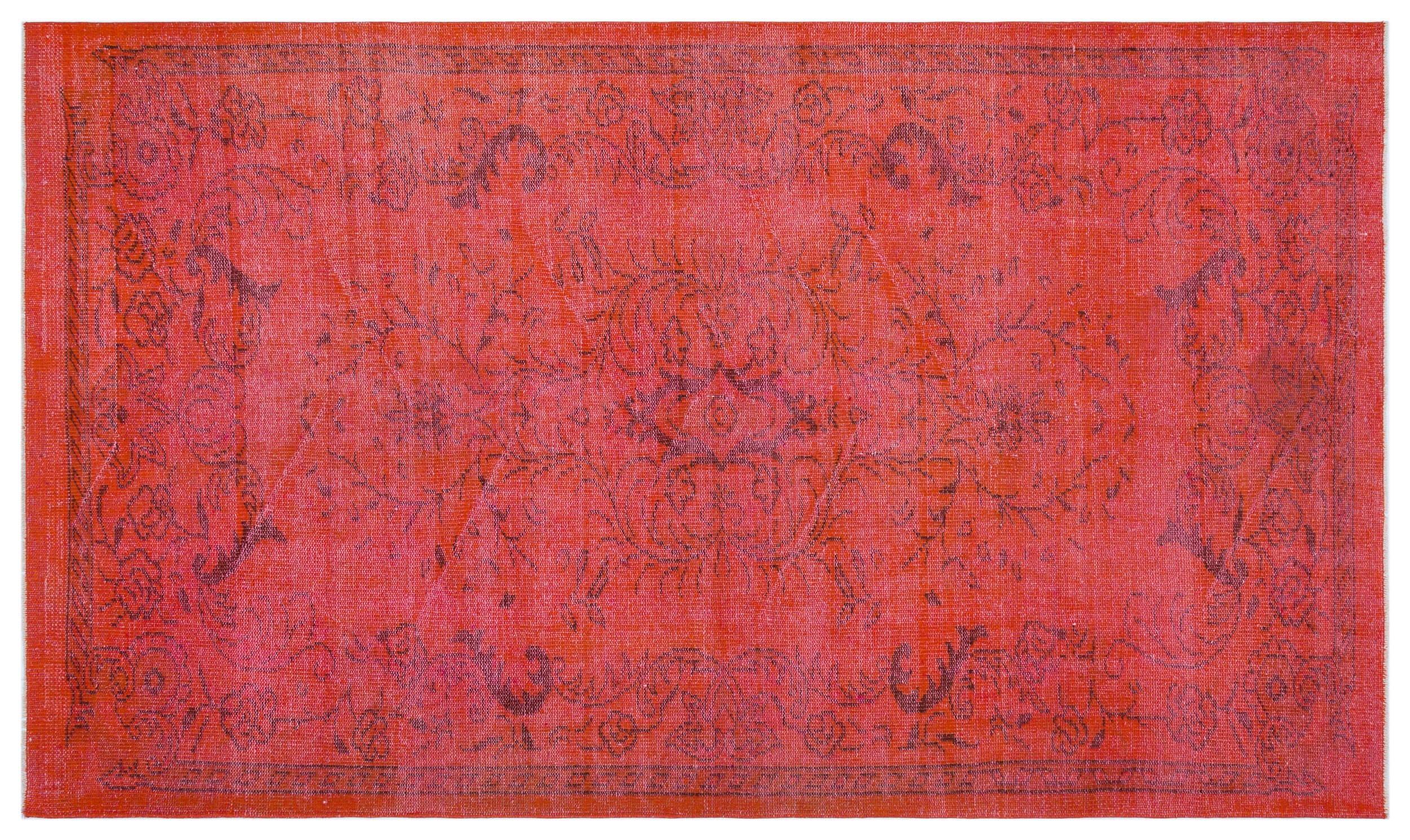 Red Over Dyed Vintage Rug 5'7'' x 9'4'' ft 170 x 285 cm