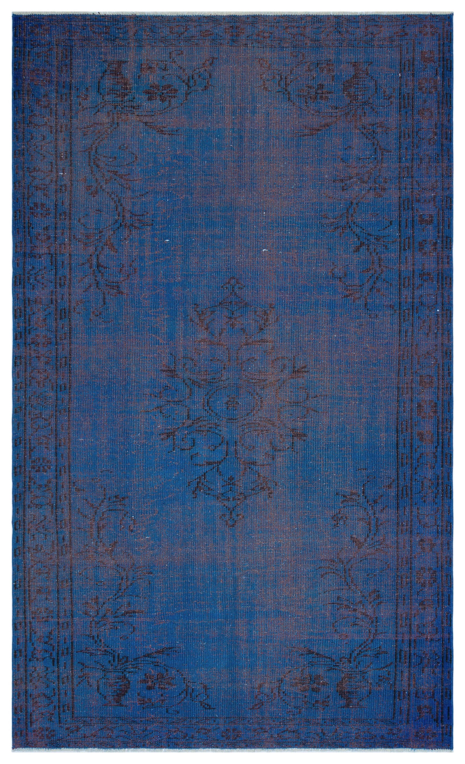 Blue Over Dyed Vintage Rug 5'7'' x 9'3'' ft 170 x 283 cm