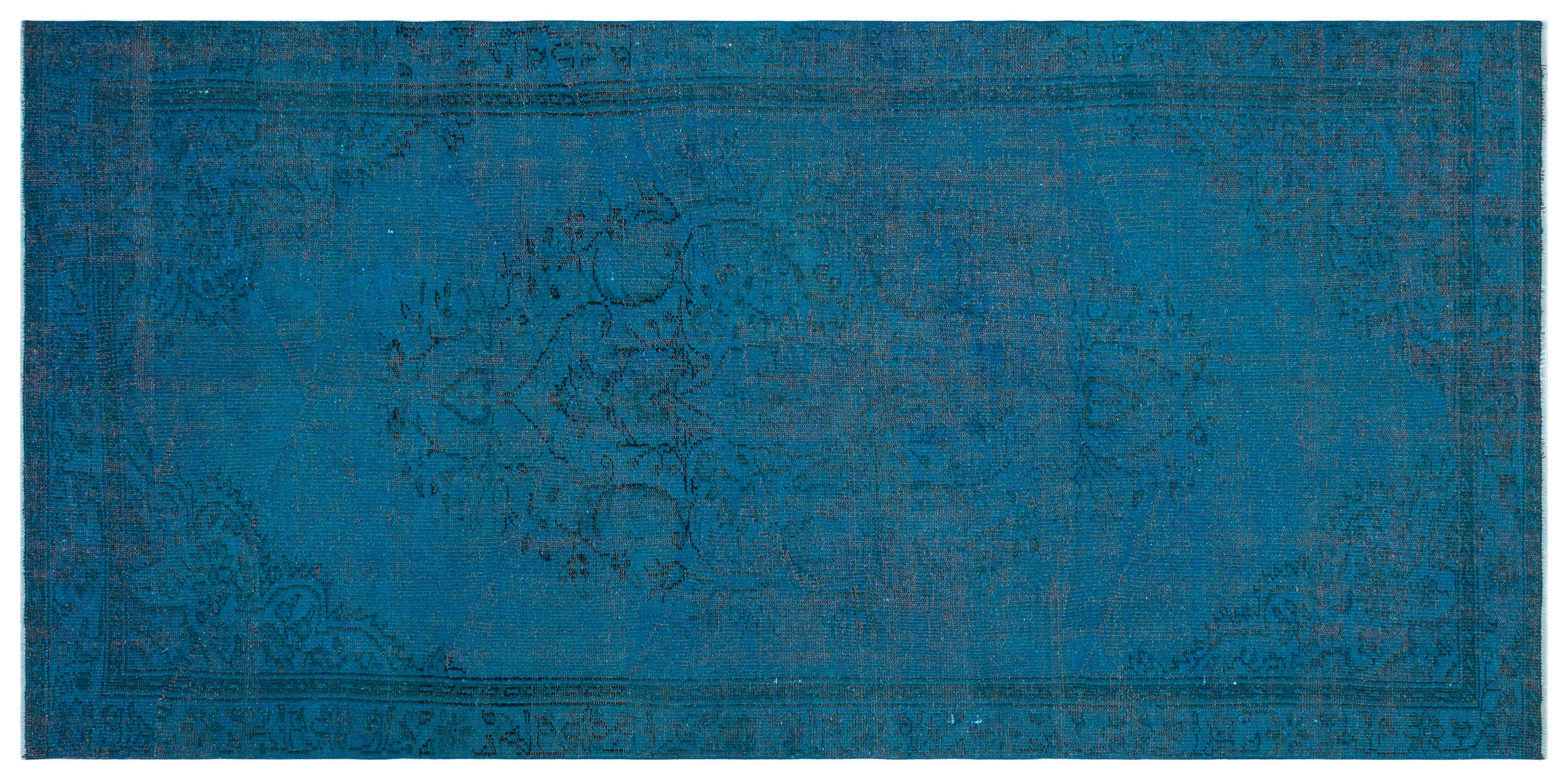 Turquoise  Over Dyed Vintage Rug 4'9'' x 9'9'' ft 146 x 297 cm