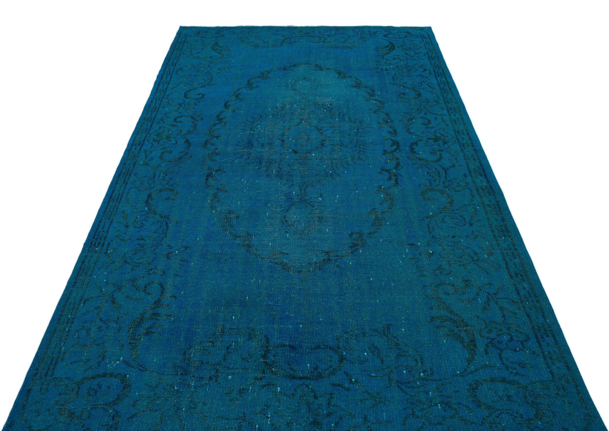 Turquoise  Over Dyed Vintage Rug 5'4'' x 8'11'' ft 163 x 271 cm