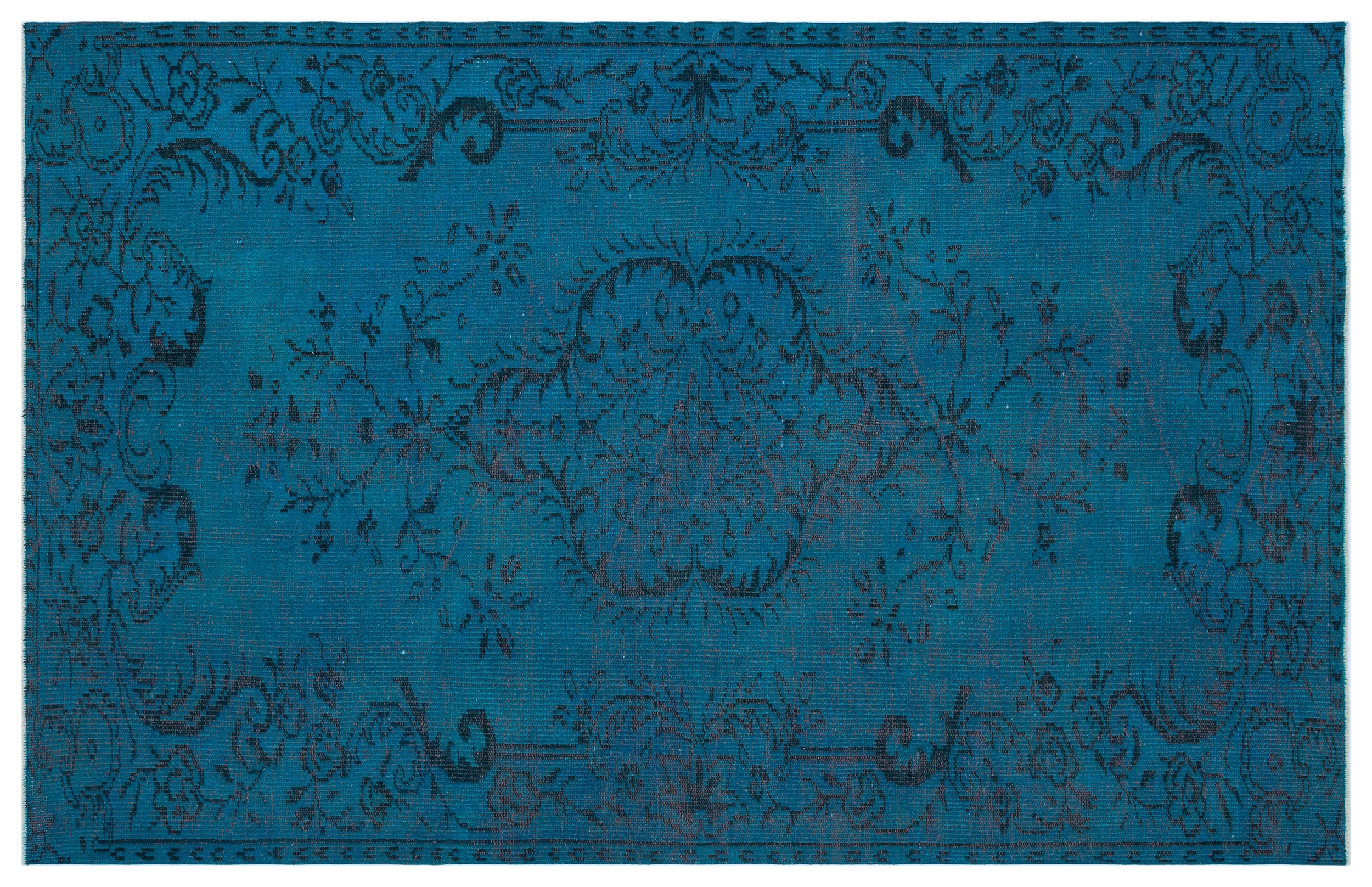 Turquoise  Over Dyed Vintage Rug 5'1'' x 7'12'' ft 154 x 243 cm
