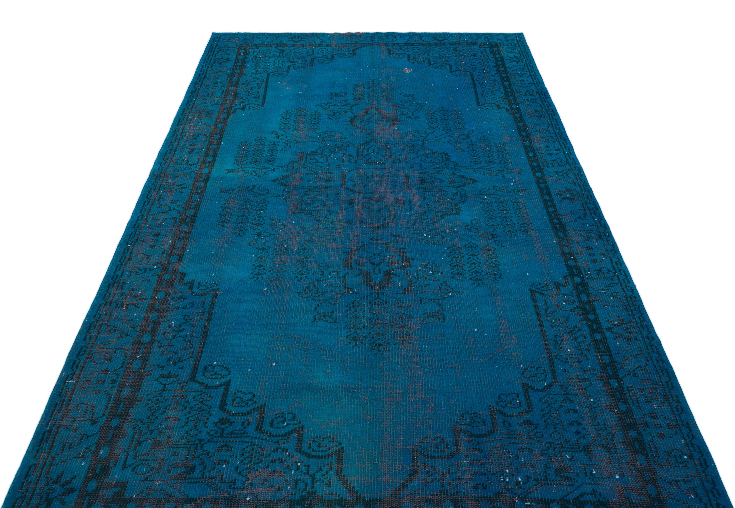 Turquoise  Over Dyed Vintage Rug 5'3'' x 9'1'' ft 160 x 276 cm
