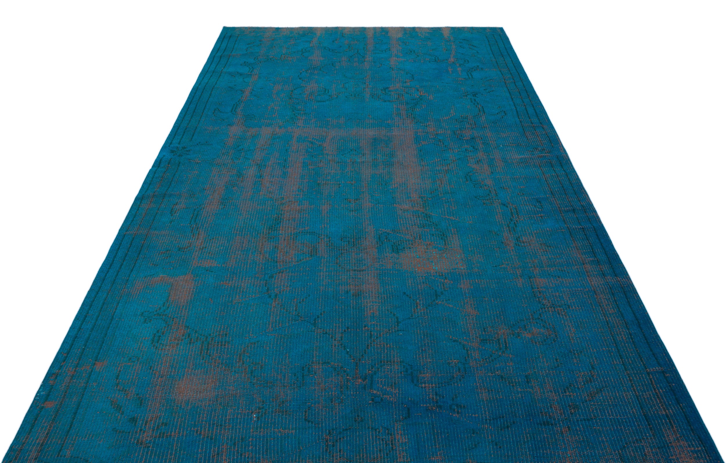 Turquoise  Over Dyed Vintage Rug 5'6'' x 8'5'' ft 168 x 257 cm