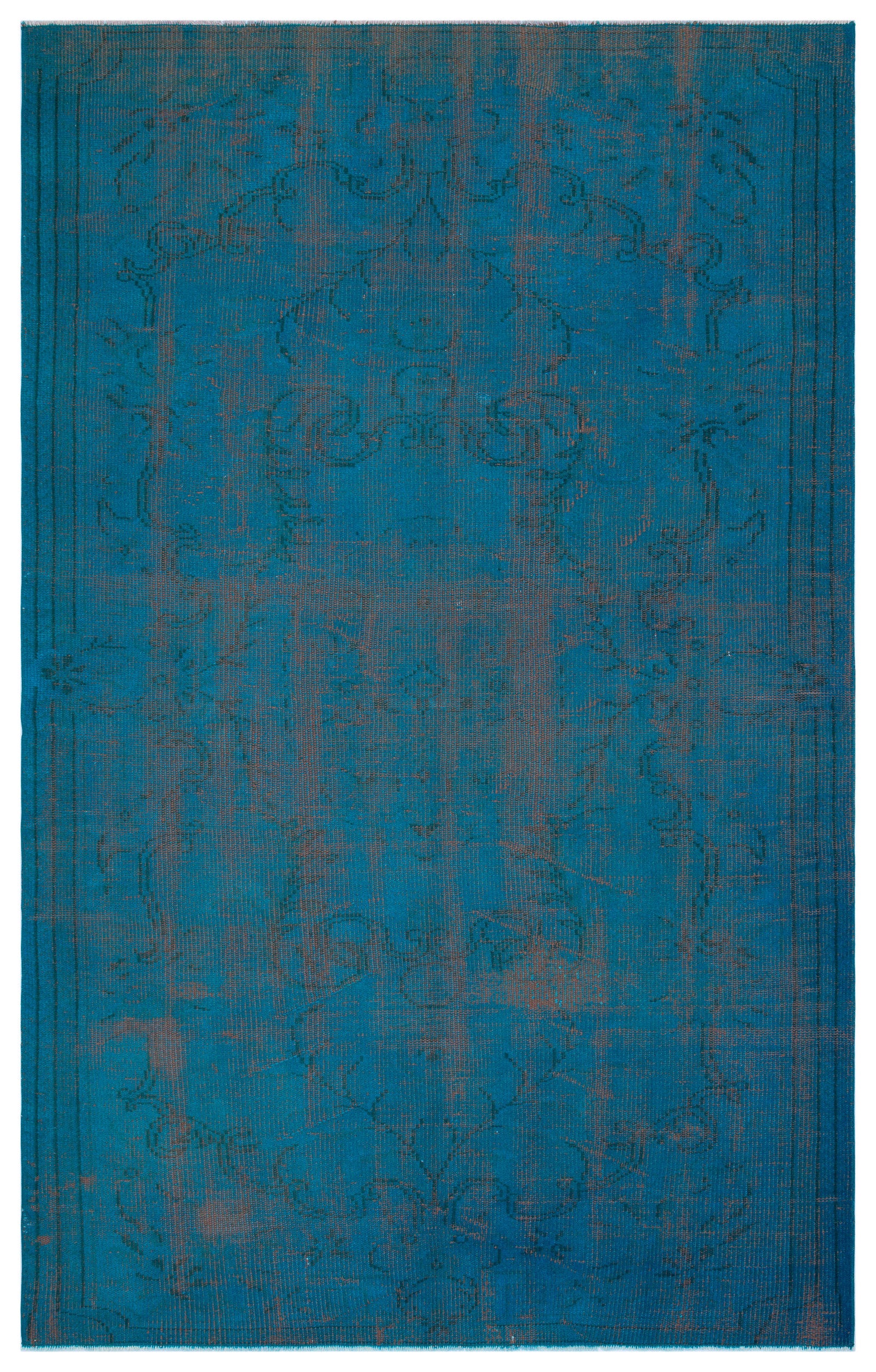 Turquoise  Over Dyed Vintage Rug 5'6'' x 8'5'' ft 168 x 257 cm