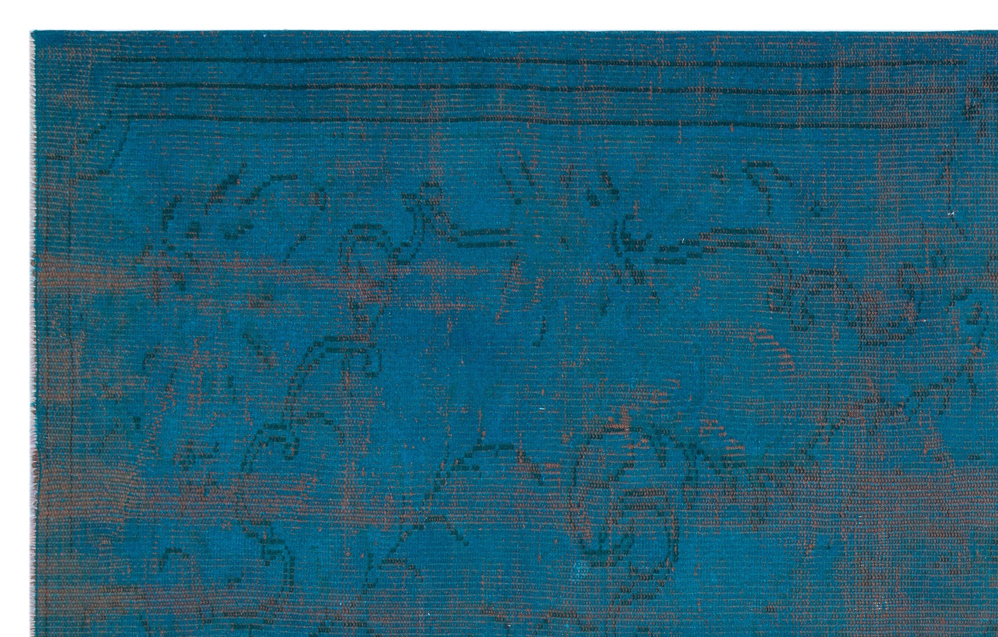 Turquoise  Over Dyed Vintage Rug 5'6'' x 8'5'' ft 168 x 257 cm